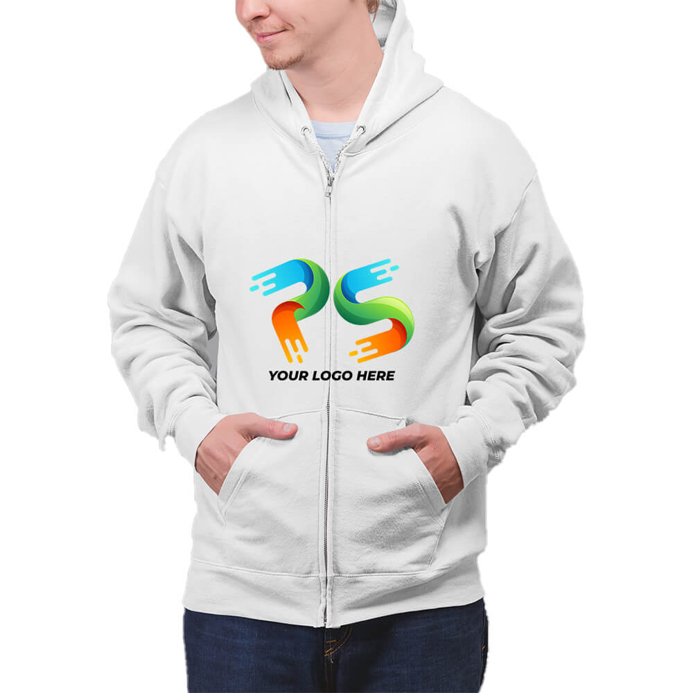 White Customised Zipper Hoodie - Front Print - corporate gift by YuBingo
