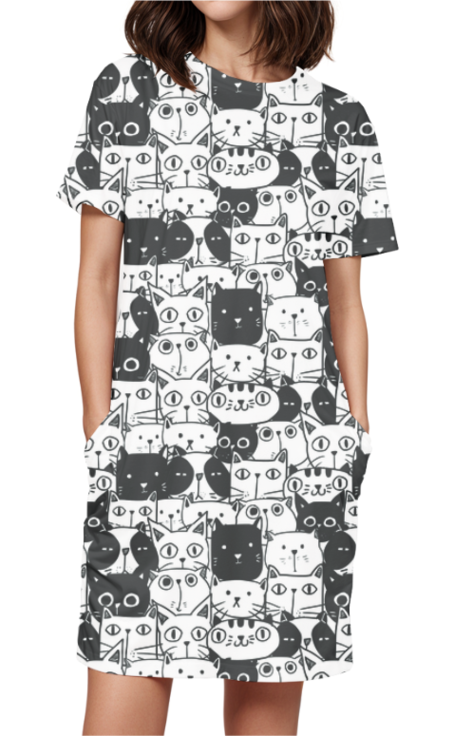 Vibrant Cats Design All-Over Print T-Shirt Dress for Women - corporate gift by YuBingo
