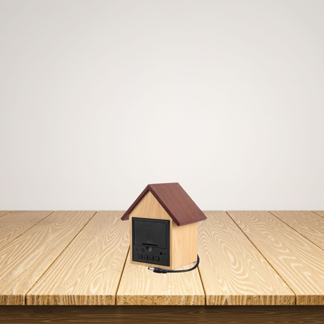 A121   Hut shape wooden LED clock with temperature and sound sensor | Dual power (Battery / USB) - corporate gift by YuBingo