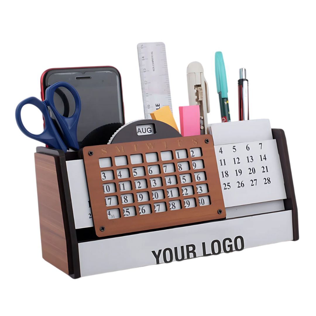 A131 - Wooden Lifetime Calendar with Pen Holder, Mobile Holder, Card Holder & Writing Pad Holder - product image 2