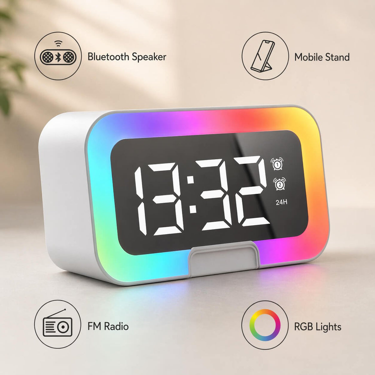 TimeWave Ultra: Large Clock with Bluetooth speaker, Mobile Stand & RGB Lights - Premium Corporate Gift | A155 - corporate gift by YuBingo
