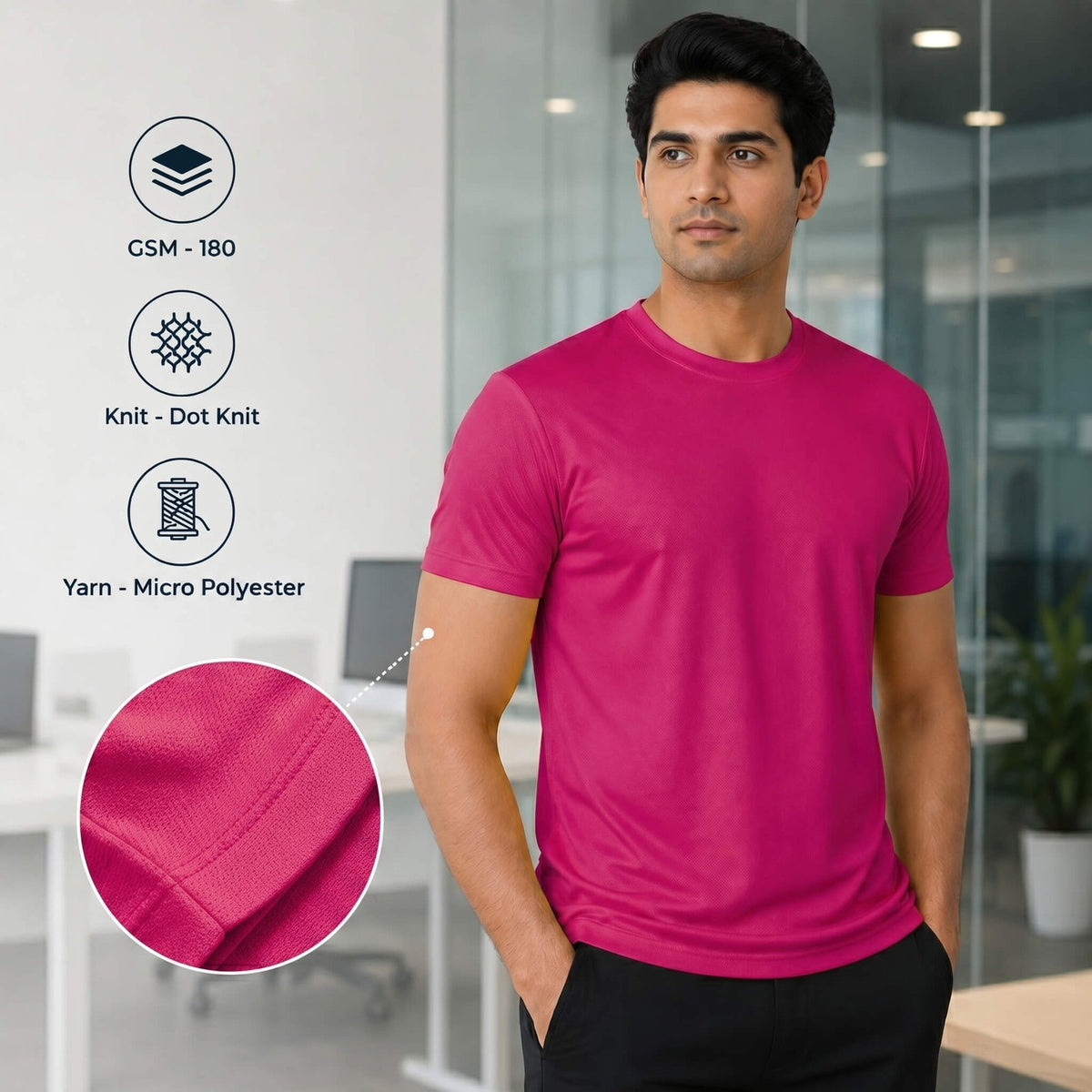 Airdry Magenta round-neck T-shirt for corporate gifting