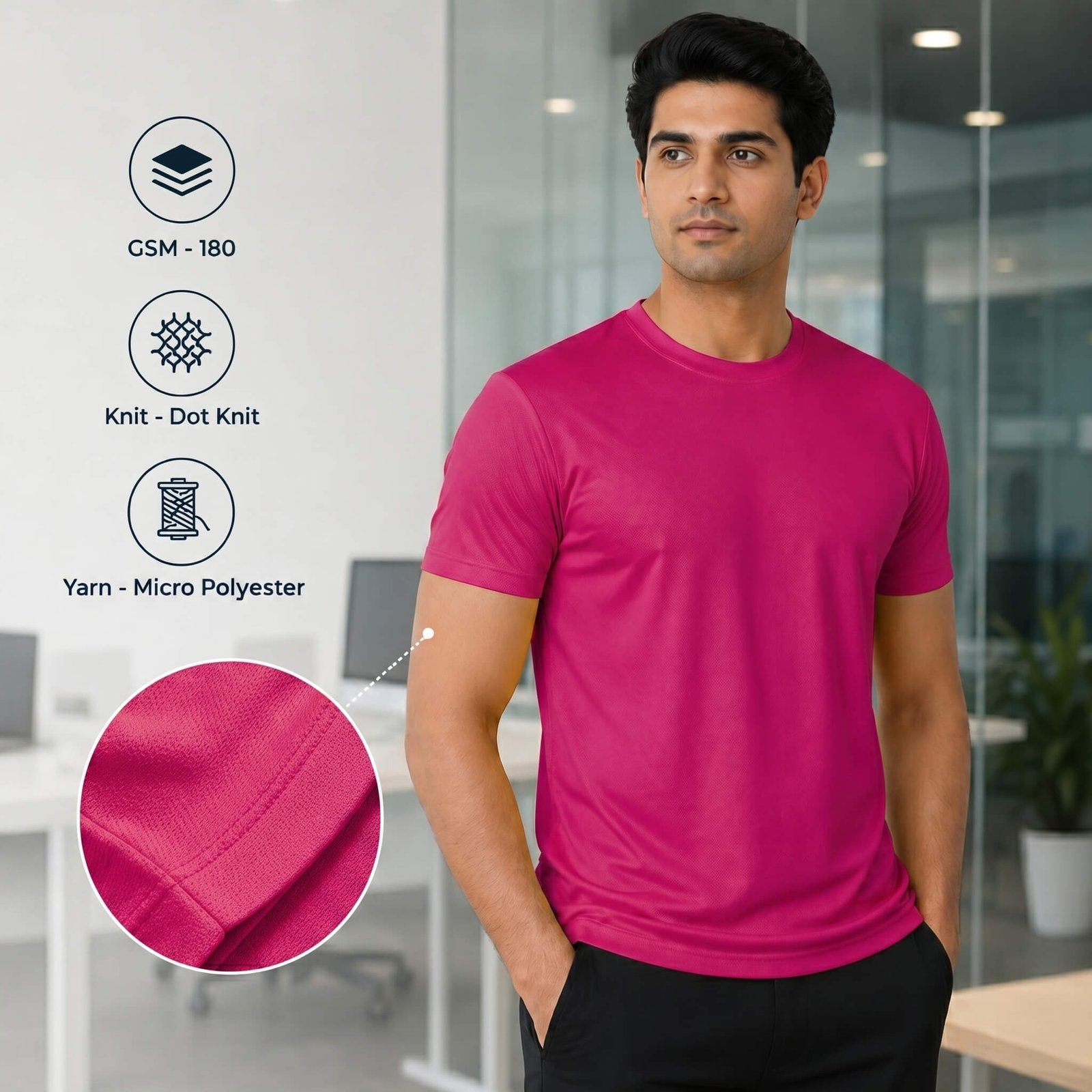 Airdry Magenta round-neck T-shirt for corporate gifting