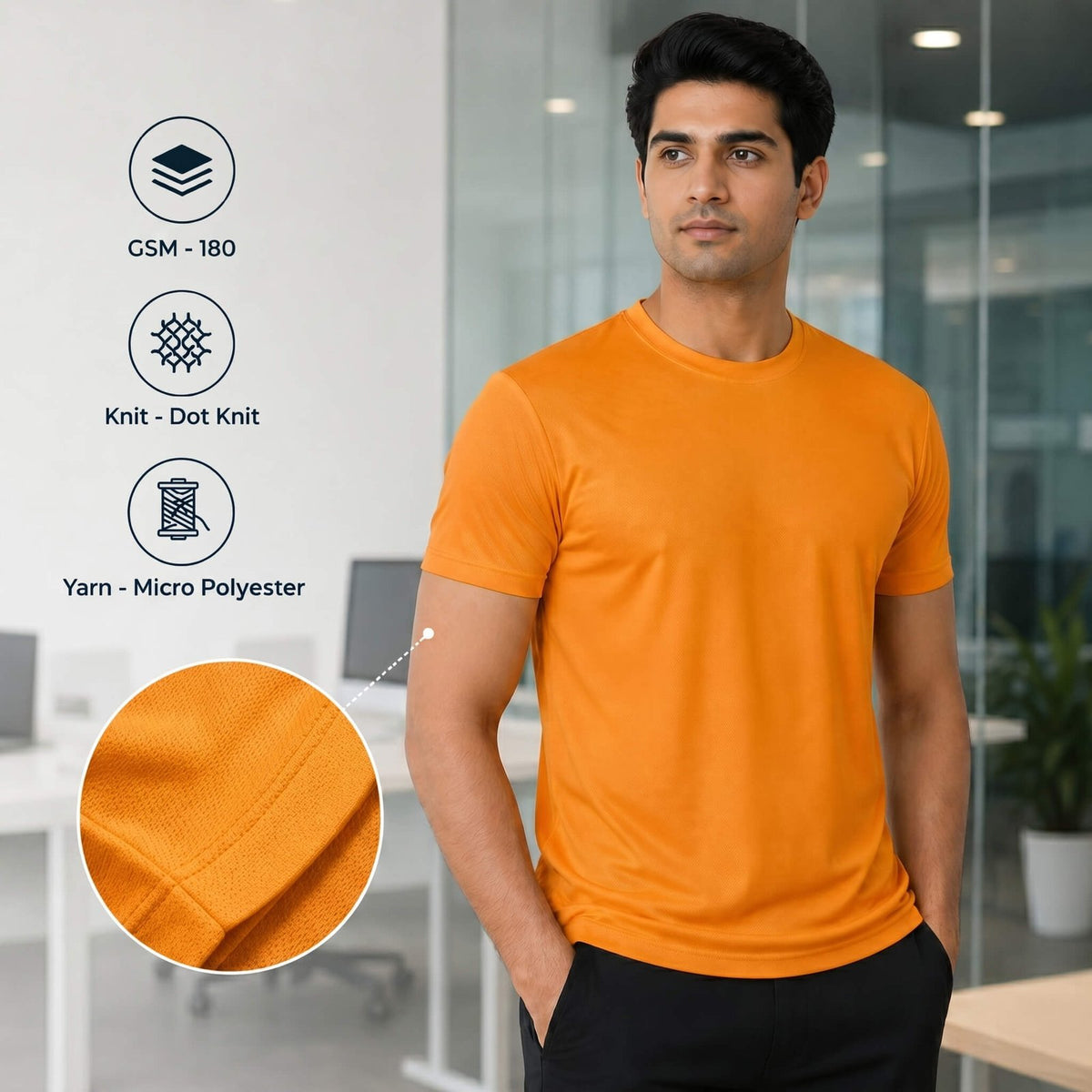 Airdry Orange round-neck T-shirt for corporate gifting