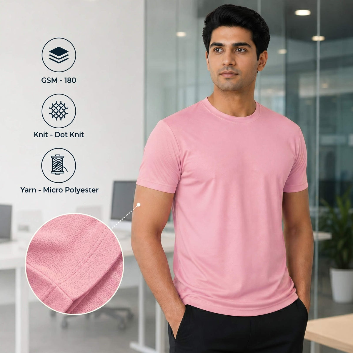 Airdry Pink round-neck T-shirt for corporate gifting