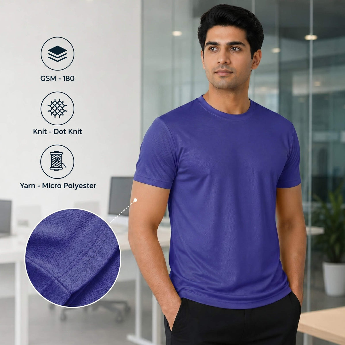Airdry Royal Blue round-neck T-shirt for corporate gifting