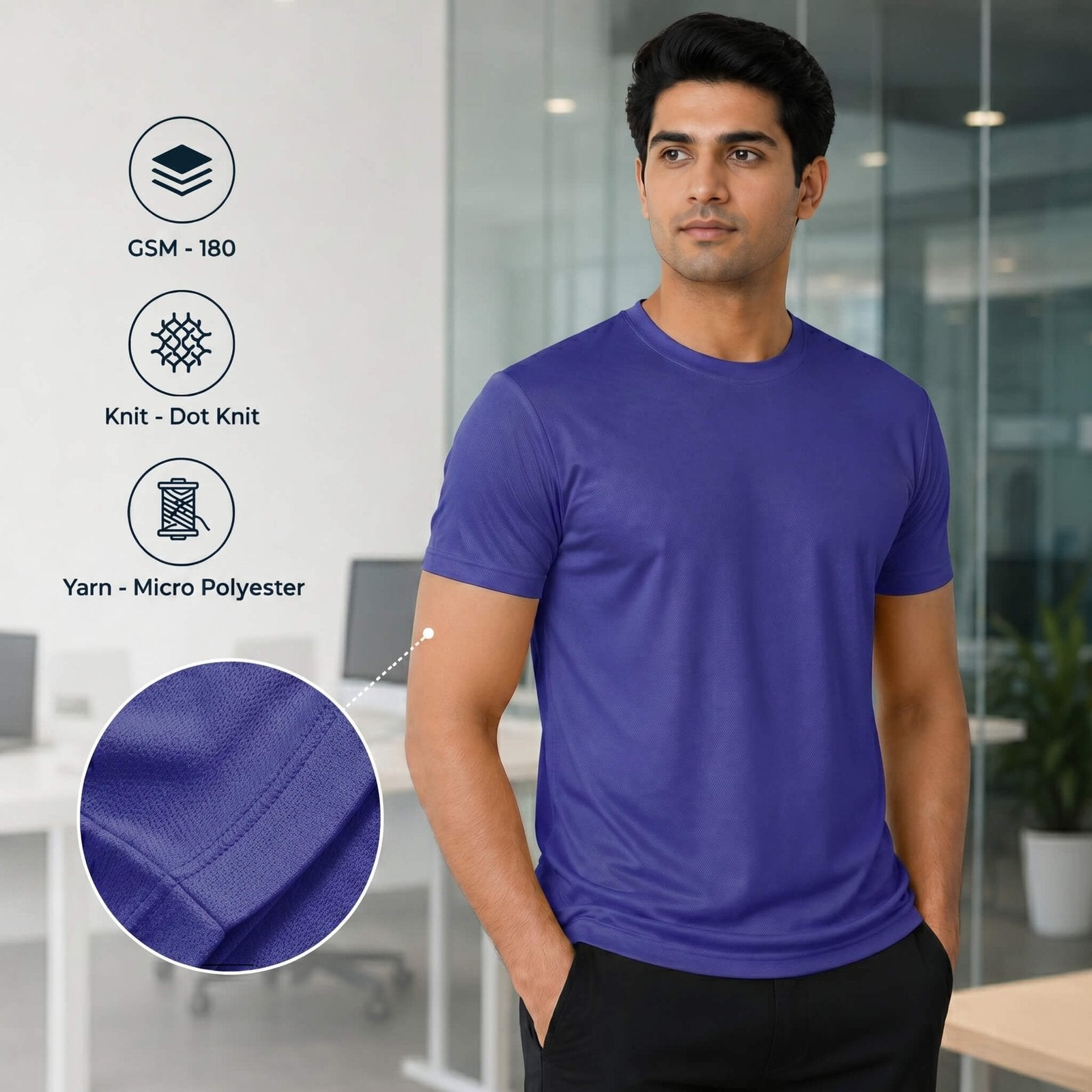 Airdry Royal Blue round-neck T-shirt for corporate gifting