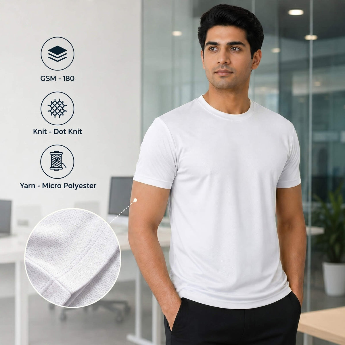 Airdry White round-neck T-shirt for corporate gifting