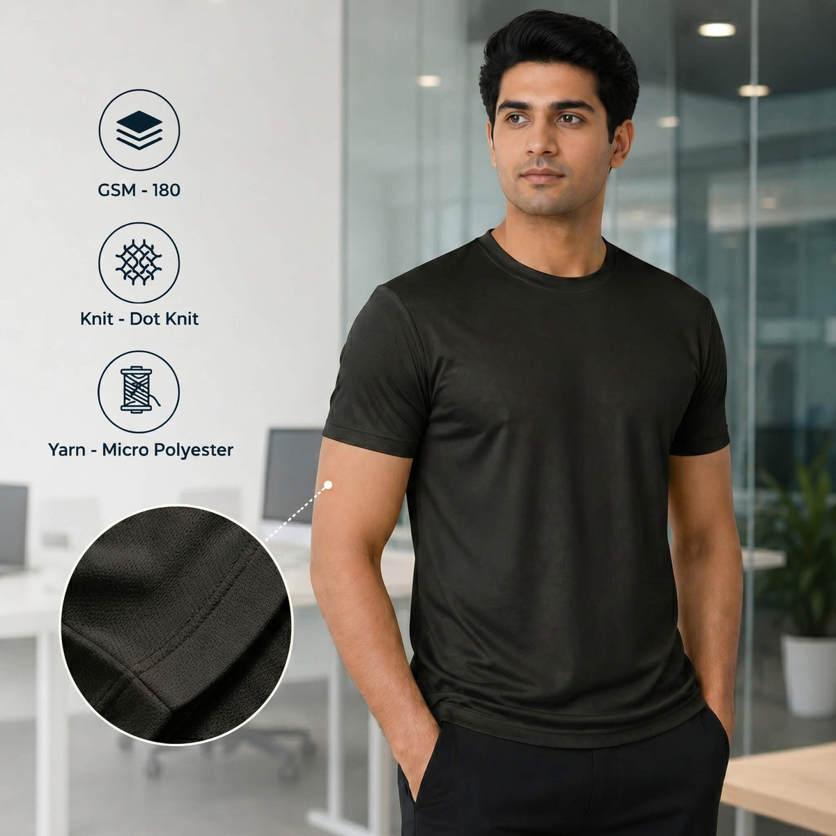 Airdry Black round-neck T-shirt for corporate gifting