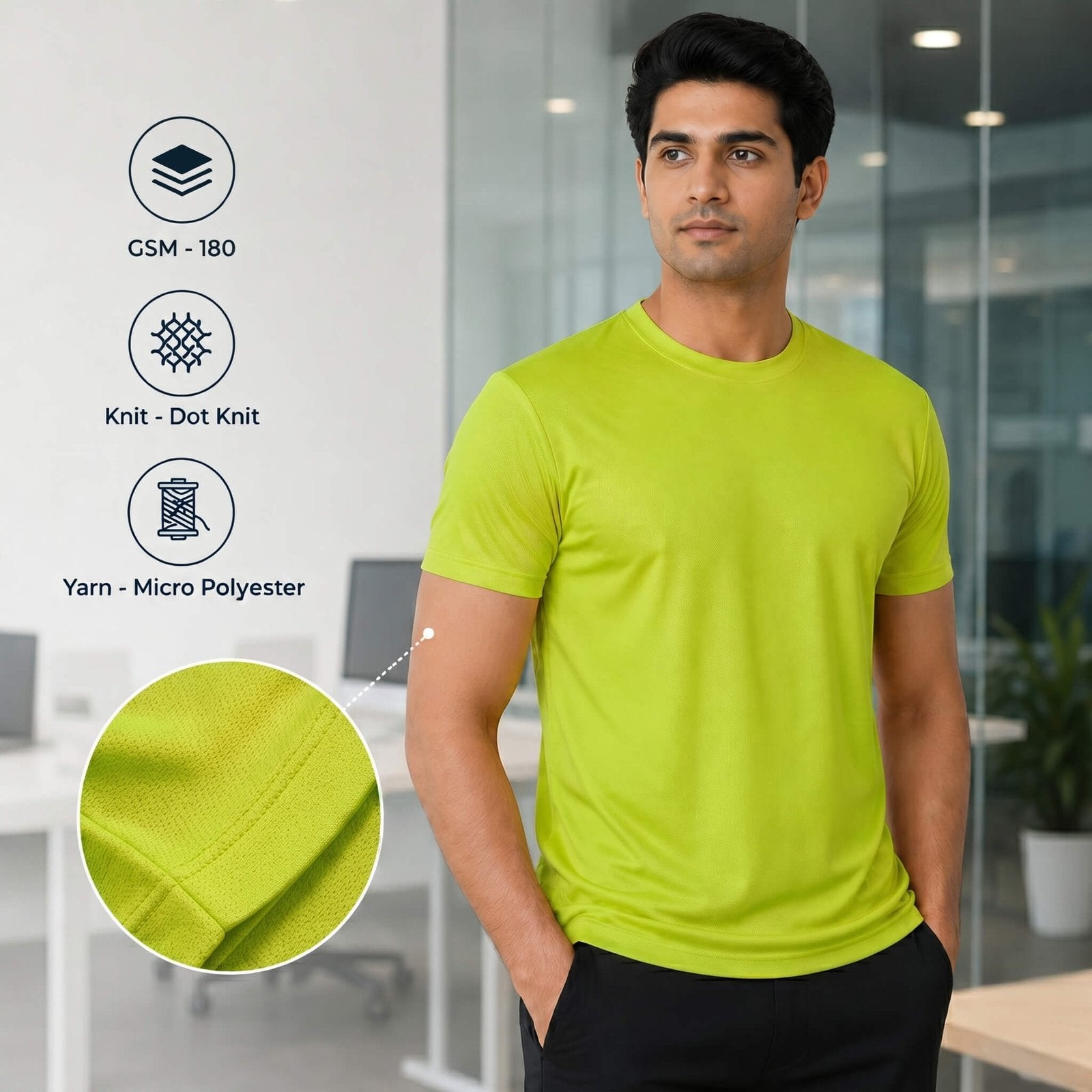 Airdry Neon Green round-neck T-shirt for corporate gifting