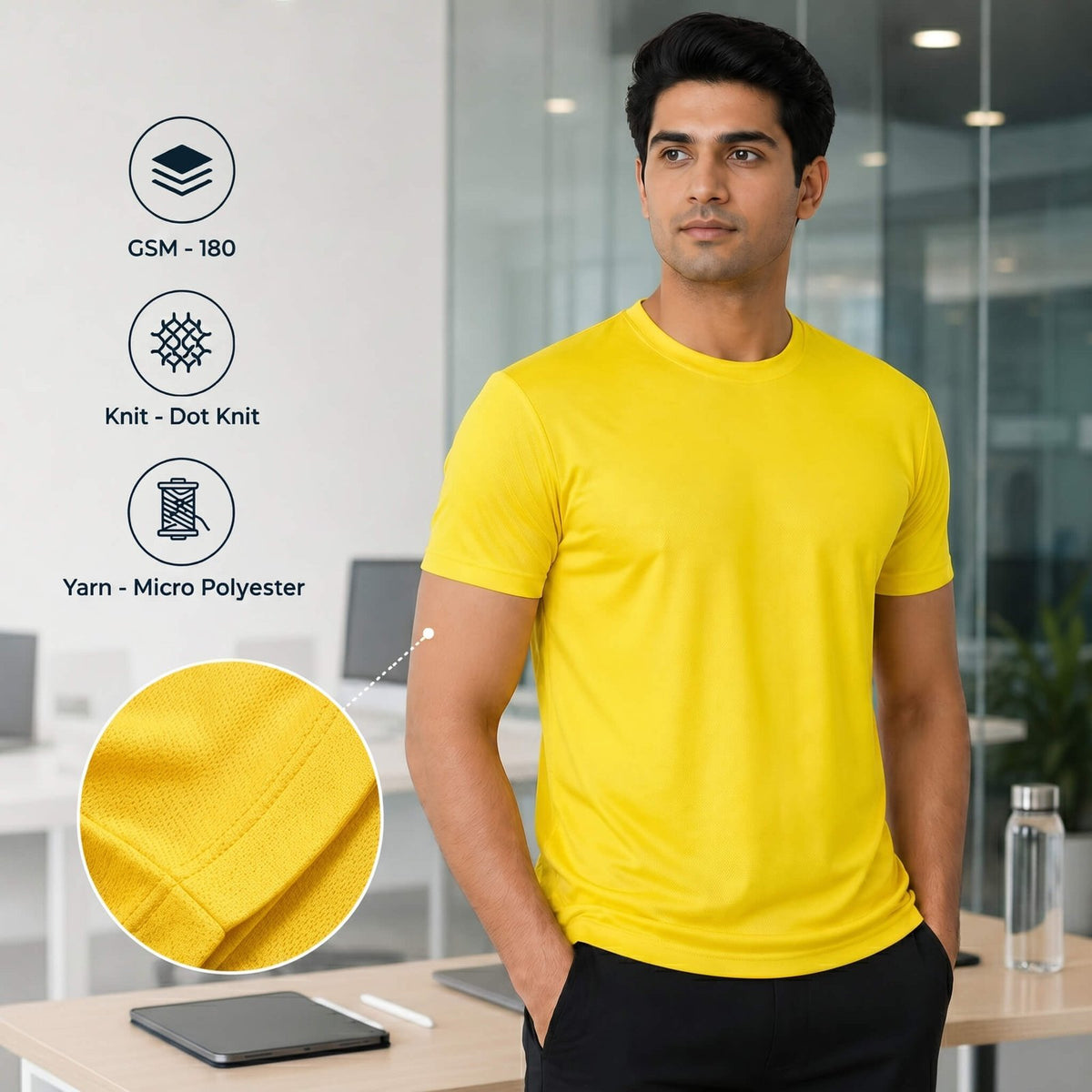 Airdry Neon Yellow round-neck T-shirt for corporate gifting