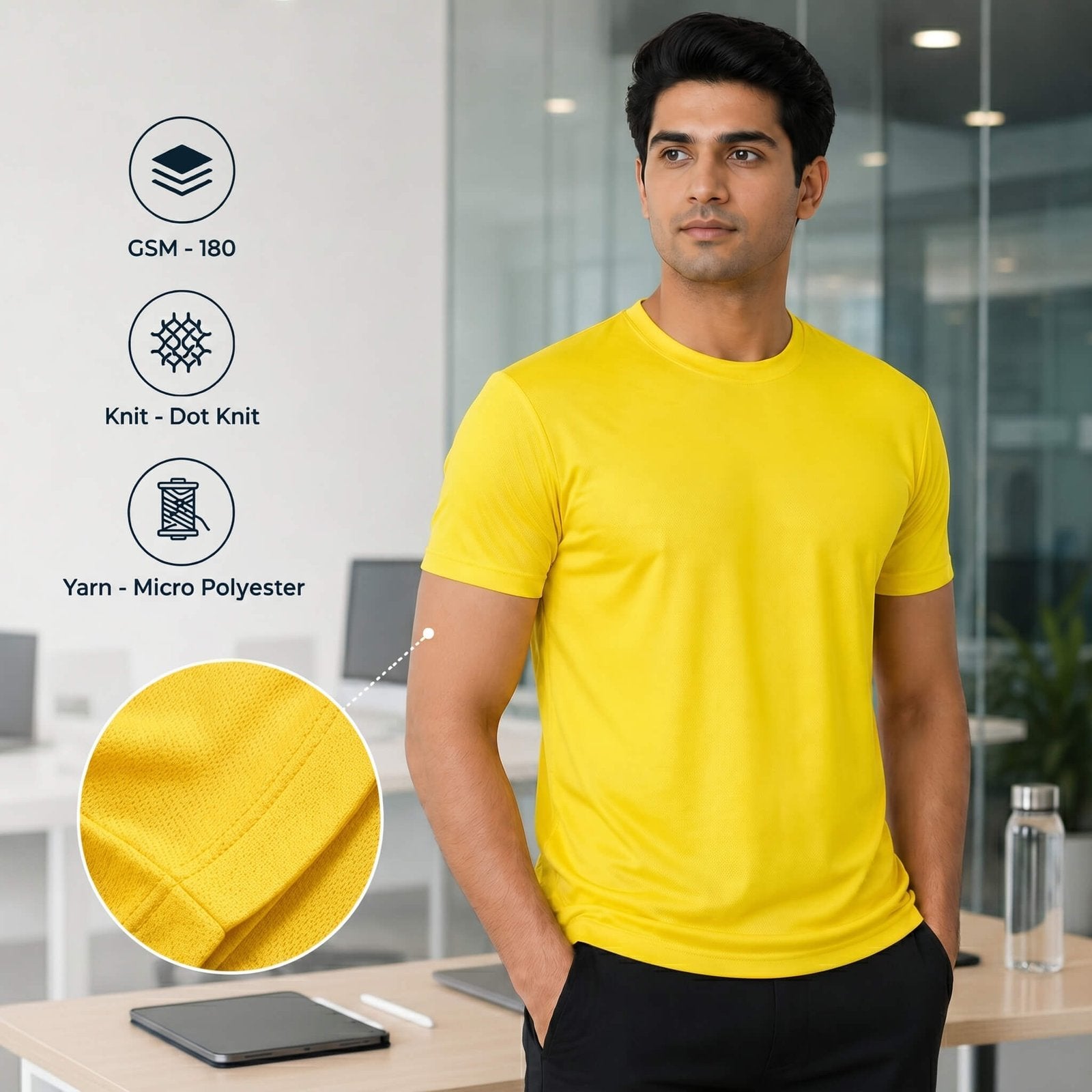 Airdry Neon Yellow round-neck T-shirt for corporate gifting