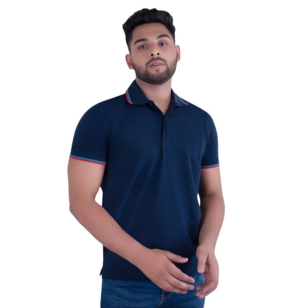 UCB Men’s Cotton Tipping Polo T-Shirt - Navy Blue - corporate gift by YuBingo