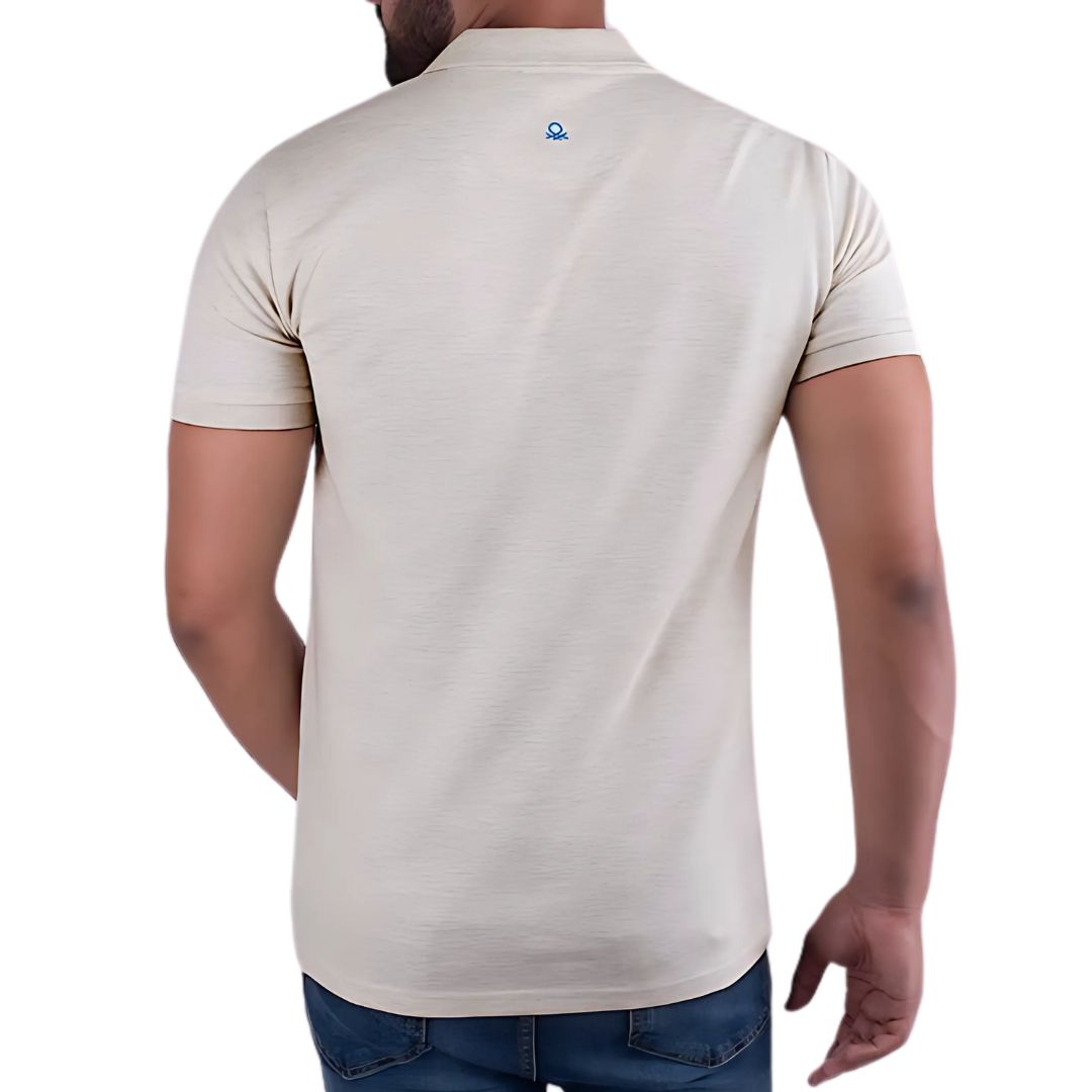 United Colors of Benetton Jacquard Collar Polo T-Shirt - Oatmeal - corporate gift by YuBingo