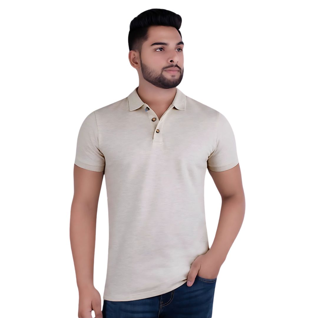 United Colors of Benetton Jacquard Collar Polo T-Shirt - Oatmeal - corporate gift by YuBingo