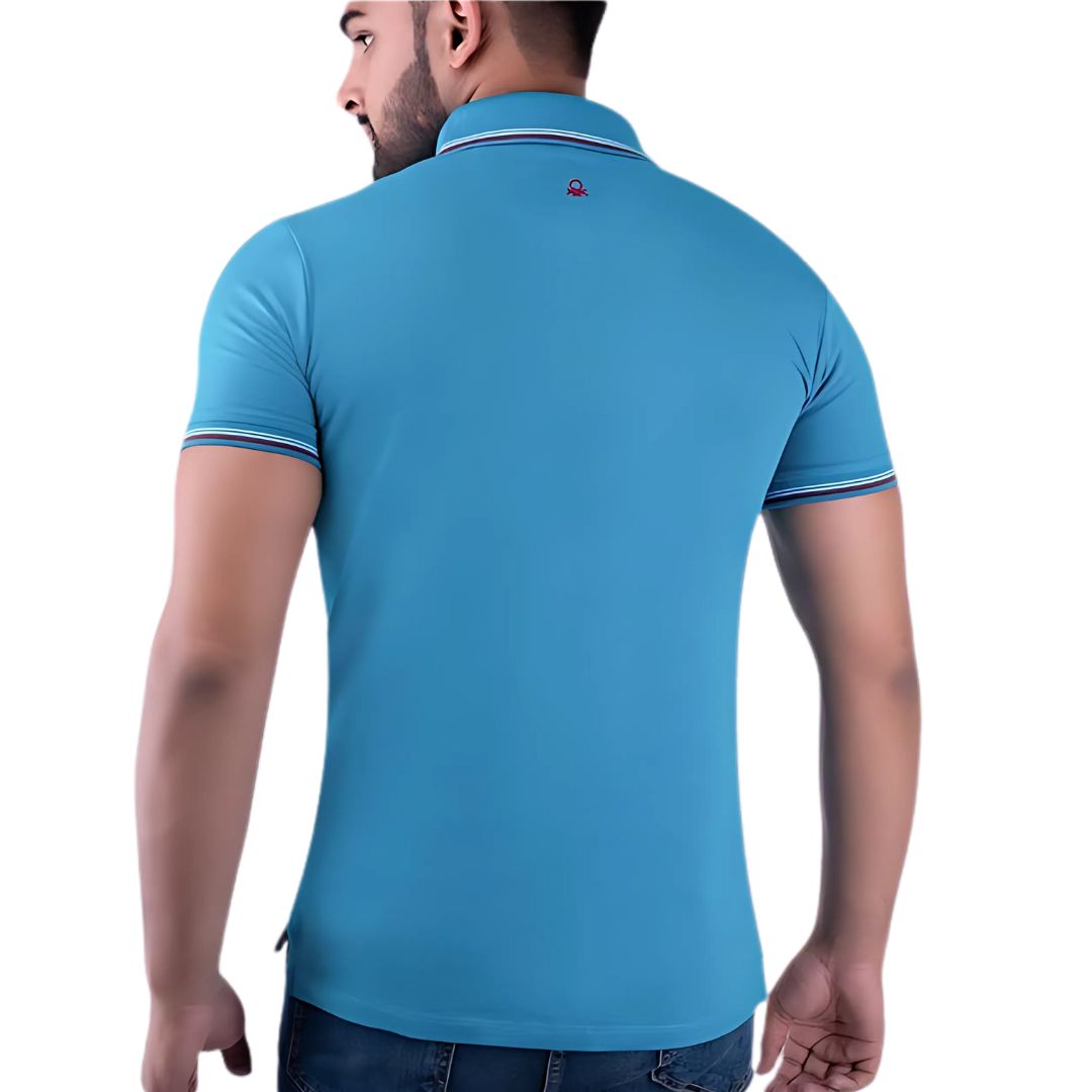 United Colors of Benetton Turquoise Blue Lycra Cotton Polo T-Shirt - corporate gift by YuBingo