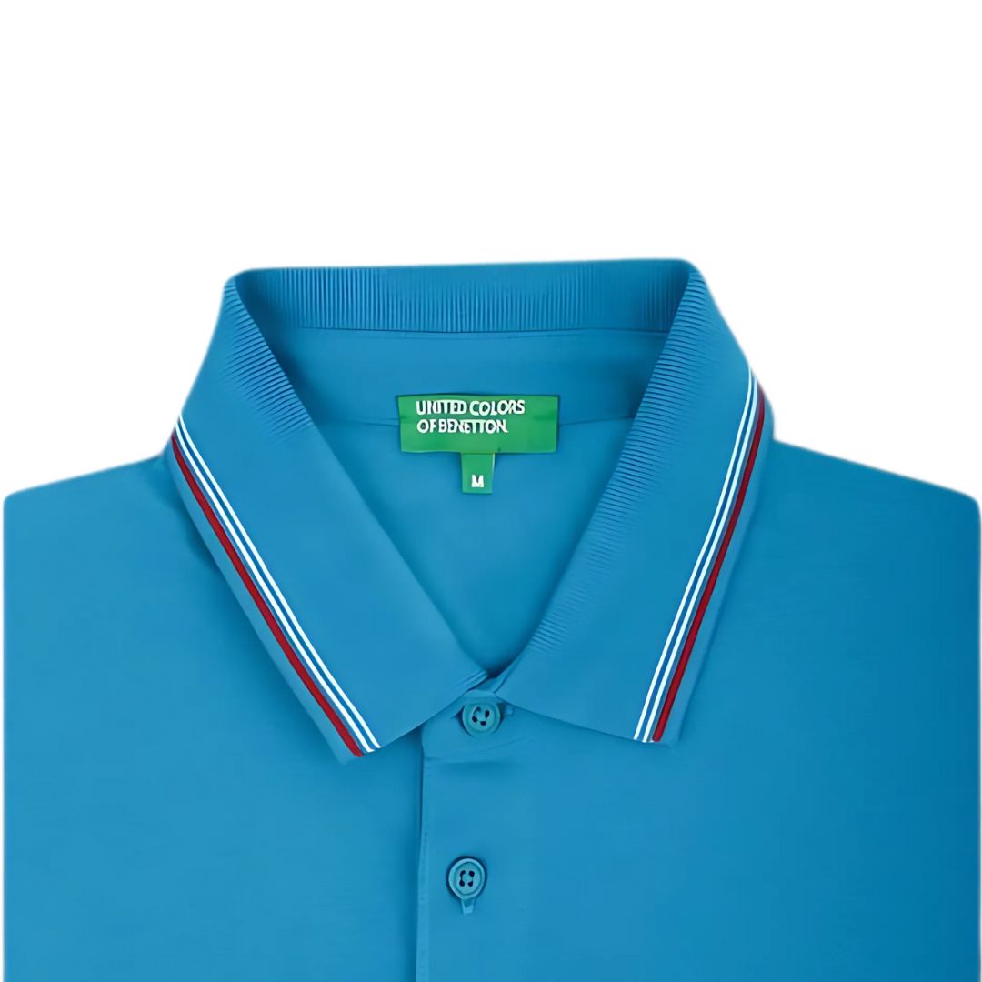 United Colors of Benetton Turquoise Blue Lycra Cotton Polo T-Shirt - product image 3