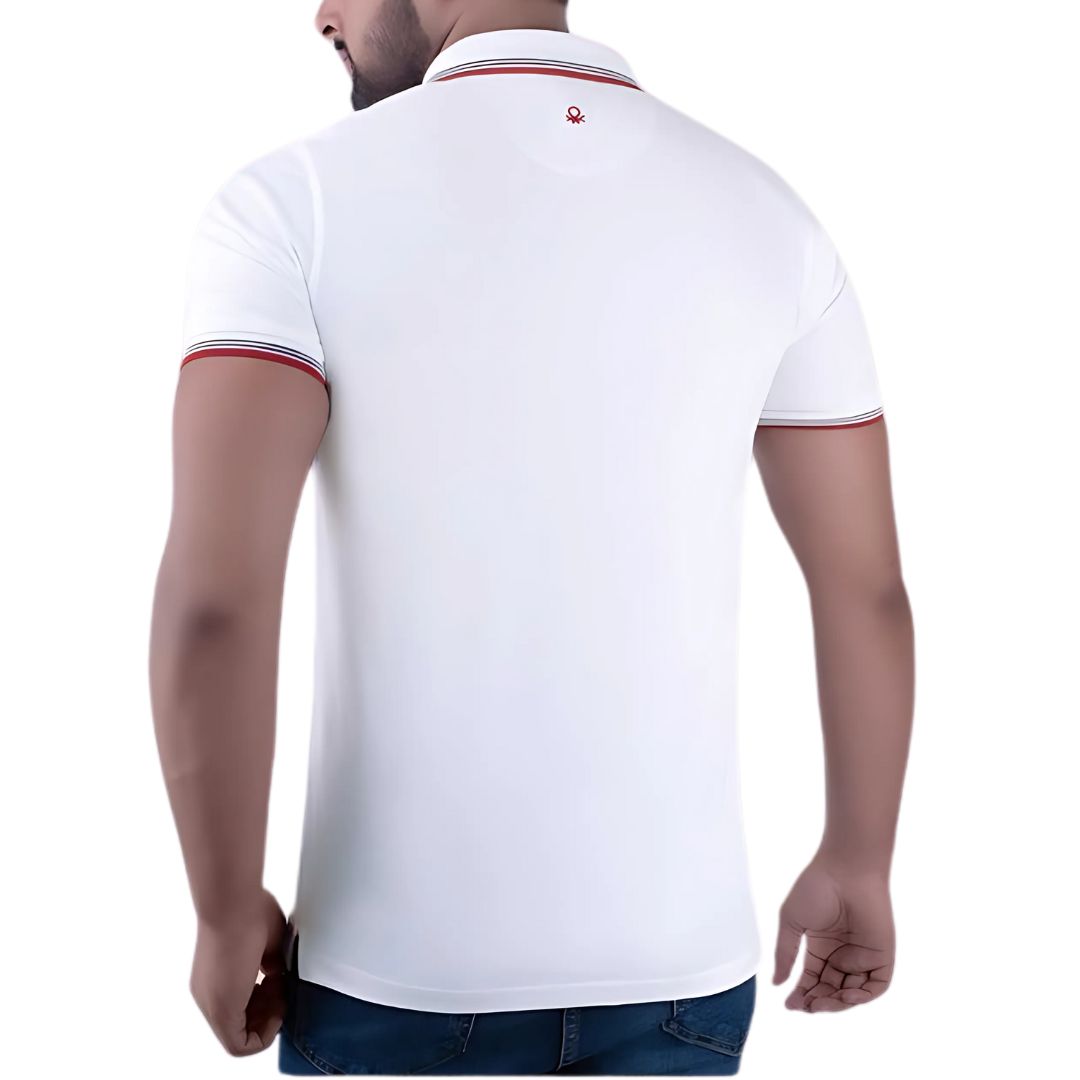 Benetton UCB White Cotton Tipping Polo T-Shirt for Men - corporate gift by YuBingo