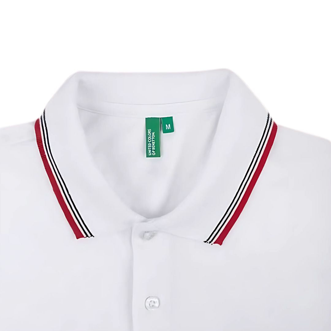 Benetton UCB White Cotton Tipping Polo T-Shirt for Men - product image 3