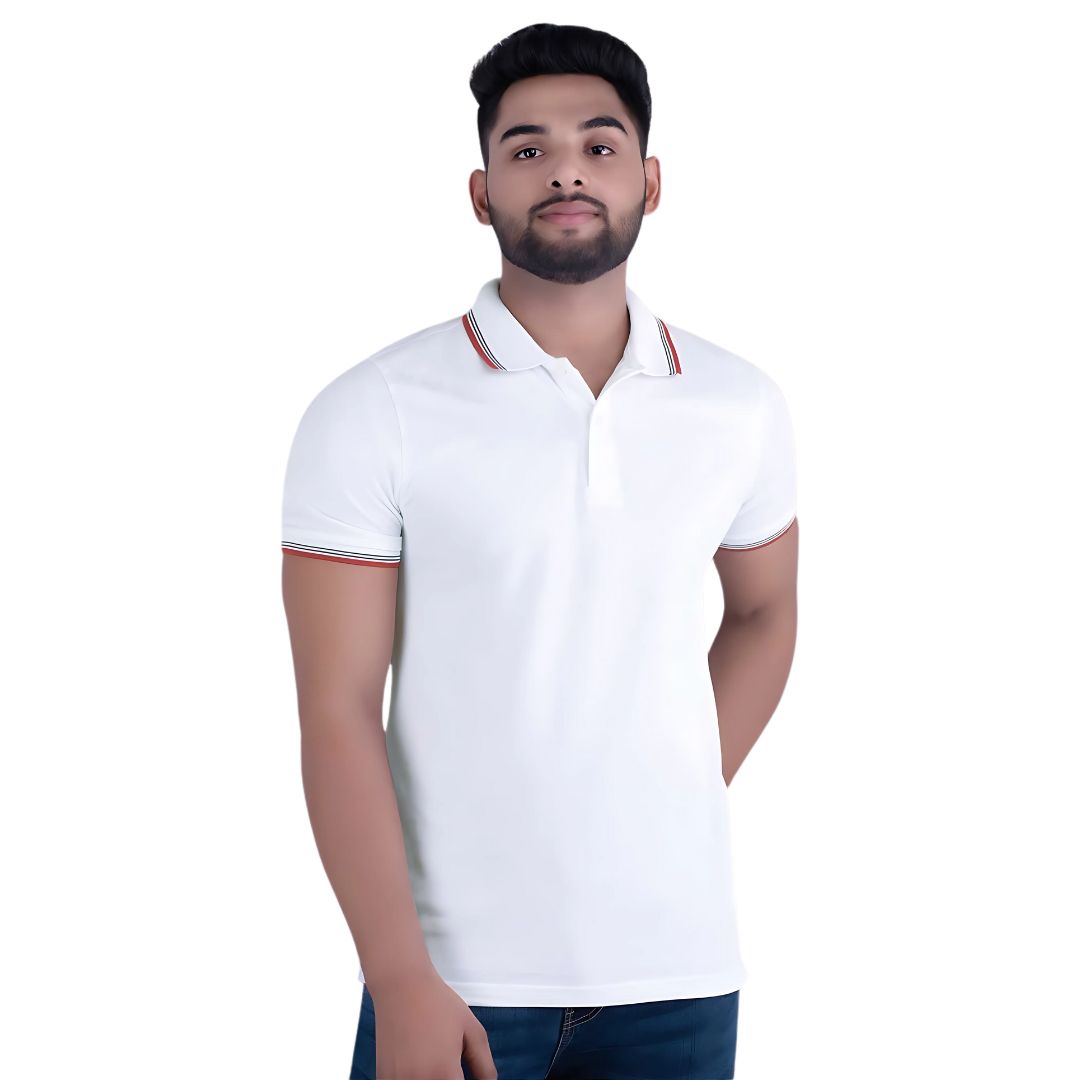 Benetton UCB White Cotton Tipping Polo T-Shirt for Men - corporate gift by YuBingo