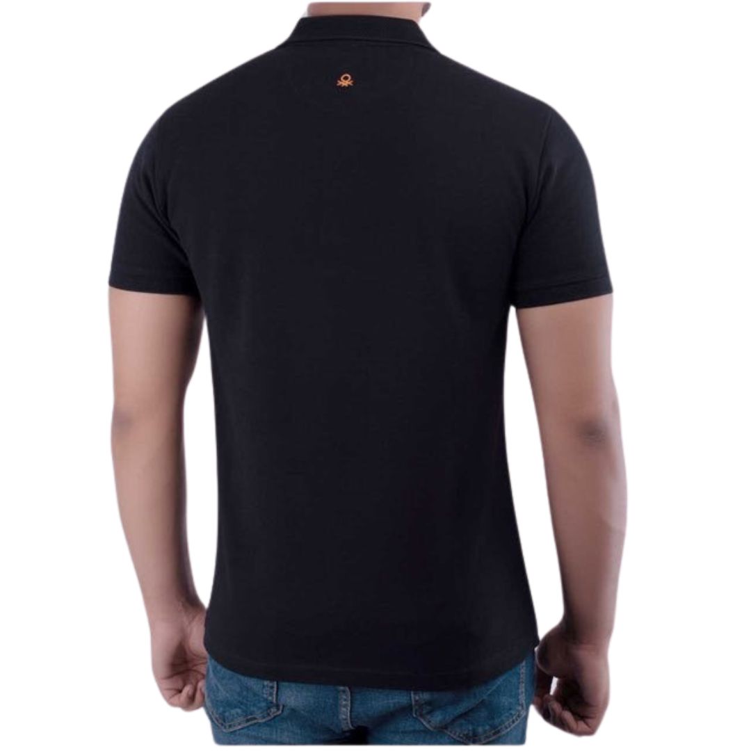 Benetton Black Polo T-Shirt with Jacquard Collar - 100% Cotton - product image 2
