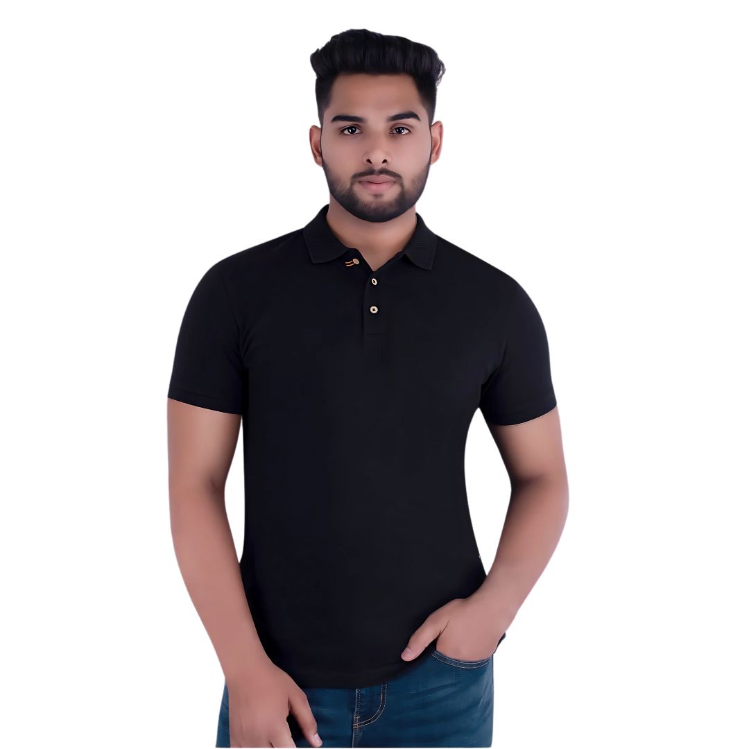 Benetton Black Polo T-Shirt with Jacquard Collar - 100% Cotton - corporate gift by YuBingo