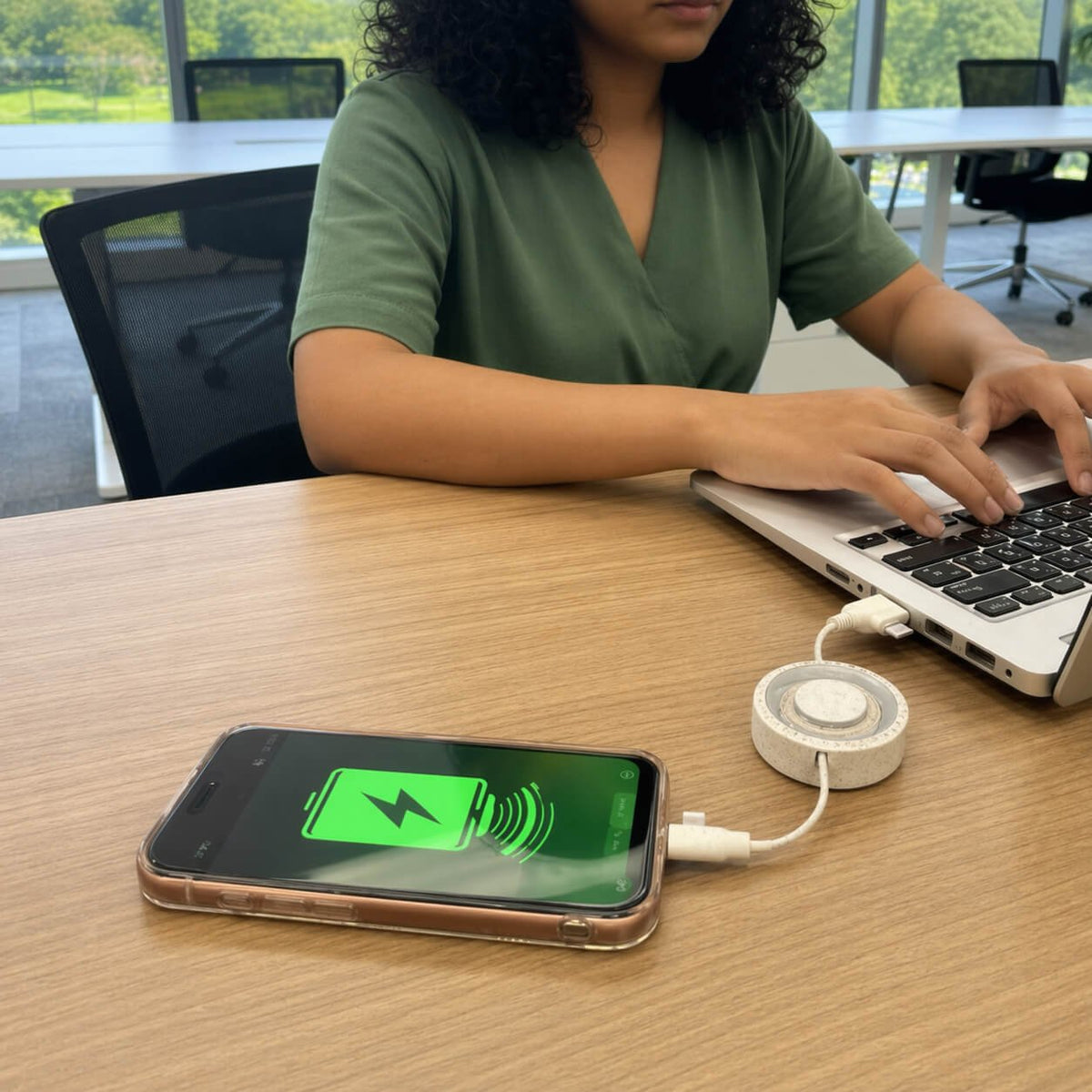 TidyCord Pure: Retractable Fast Charging cable with Data function in Wheat Straw material - Premium Corporate Gift | C202 - corporate gift by YuBingo