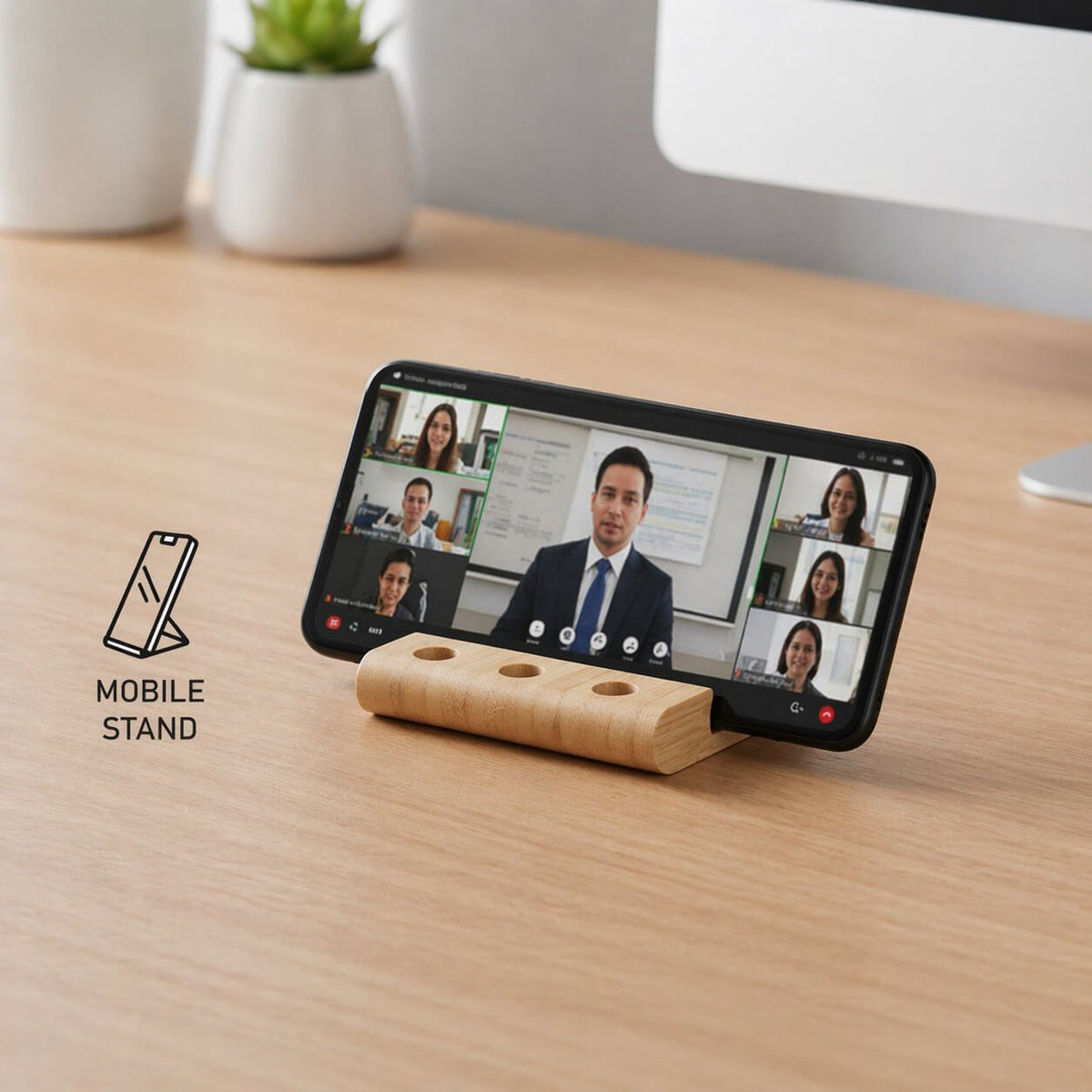 ZenCharge: Bamboo Wireless Charger with phone stand and triple pen stand - Premium Corporate Gift | C206 - corporate gift by YuBingo