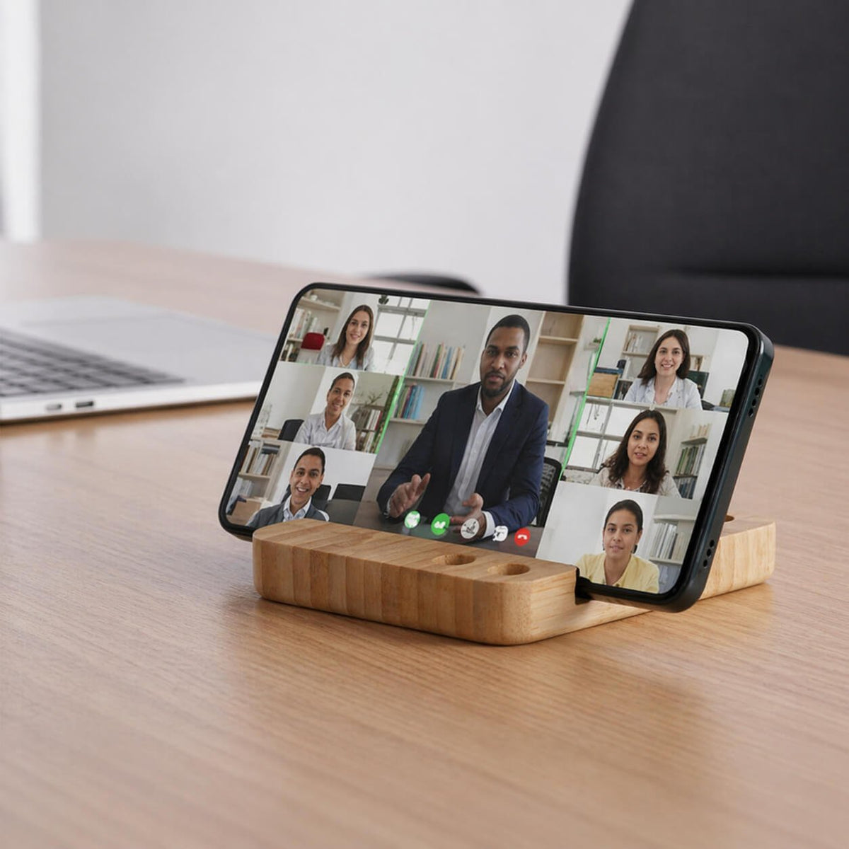 ZenCharge Glow: Bamboo Wireless Charger with Logo Highlight - Premium Corporate Gift | C207 - corporate gift by YuBingo