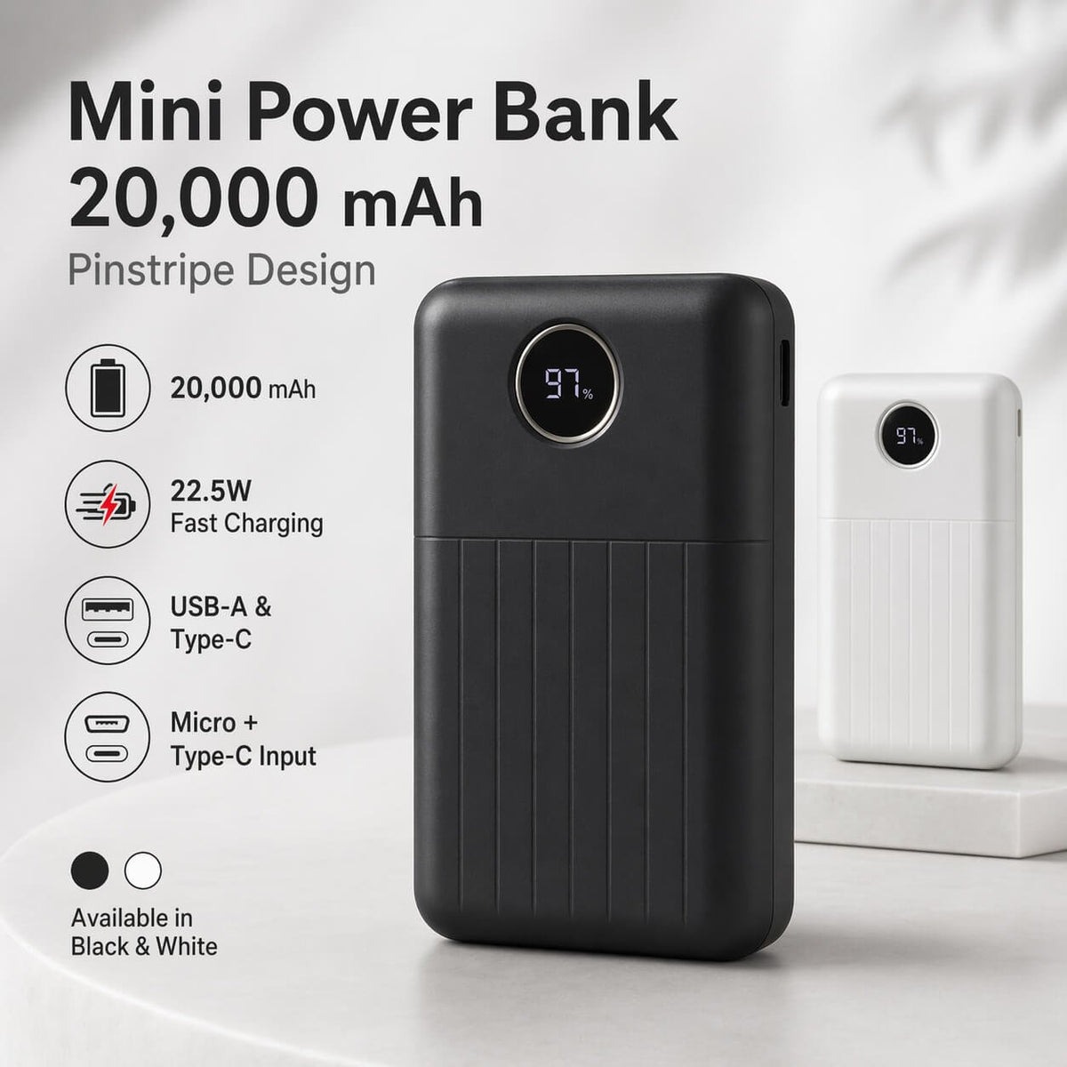 VoltDot 20: 20,000 mAh Mini Power bank with Pinstripe design - Premium Corporate Gift | C213 - corporate gift by YuBingo