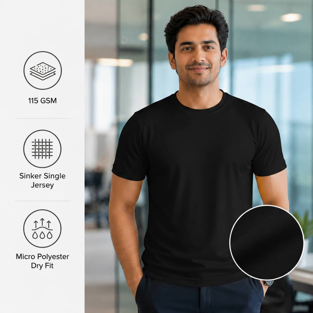 Chelsea Black round-neck T-shirt for corporate gifting