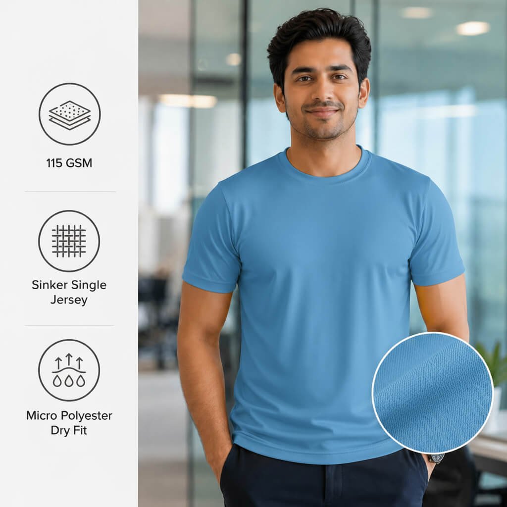 Chelsea Sky Blue round-neck T-shirt for corporate gifting