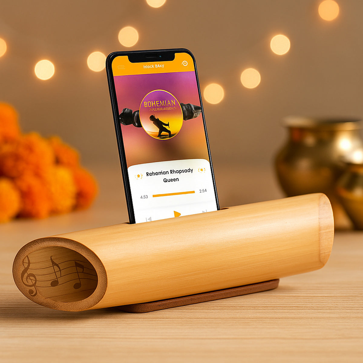 E305   Bamboo Music Amplifier for Smartphones (PU Gloss Finish) - corporate gift by YuBingo