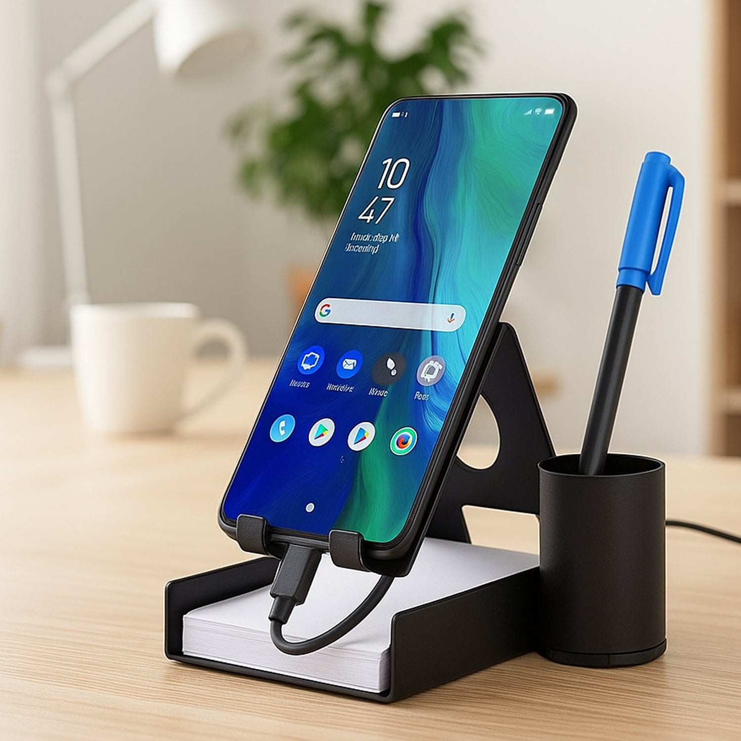 E322 - Metal Mobile Stand with Detachable Tumbler and Writing Pad Holder - corporate gift by YuBingo