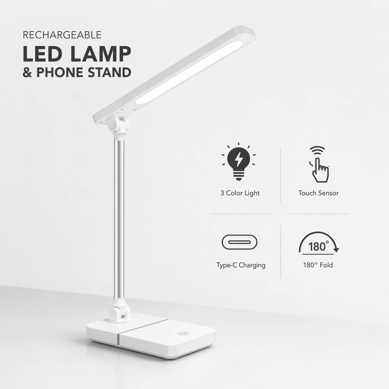 Metalix: Rechargeable Sleek metal neck LED lamp & Phone stand - Premium Corporate Gift | E398 - corporate gift by YuBingo