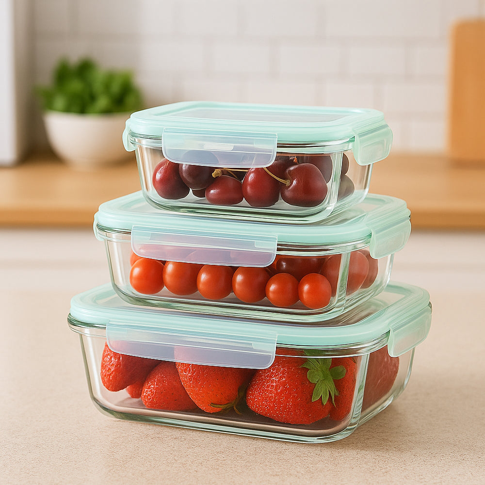 Borosilicate Glass 3-Piece Container Set - Airtight Food Storage by YuBingo - corporate gift by YuBingo
