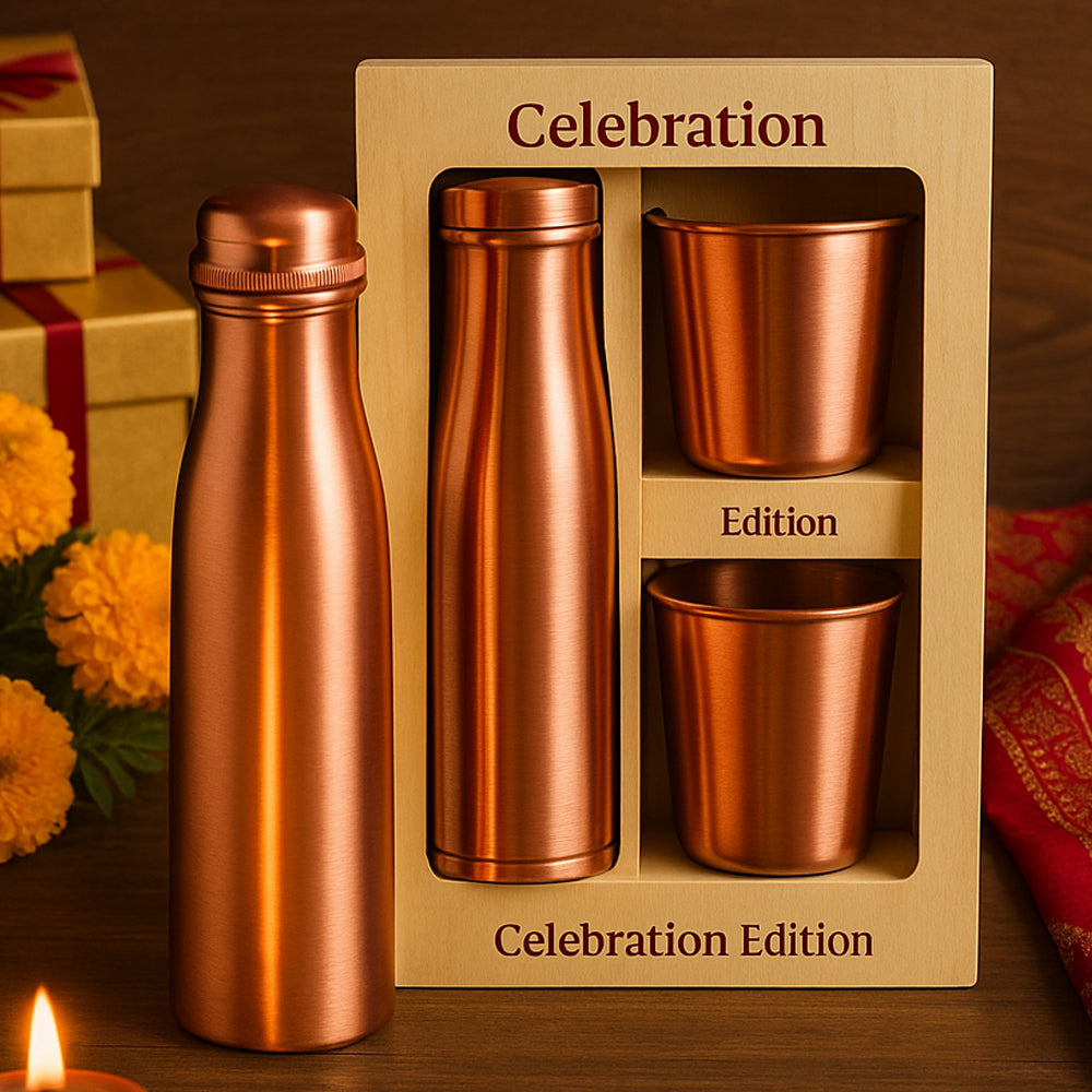 Copper Bottle &amp; Glass Gift Set - Celebration Edition - corporate gift by YuBingo