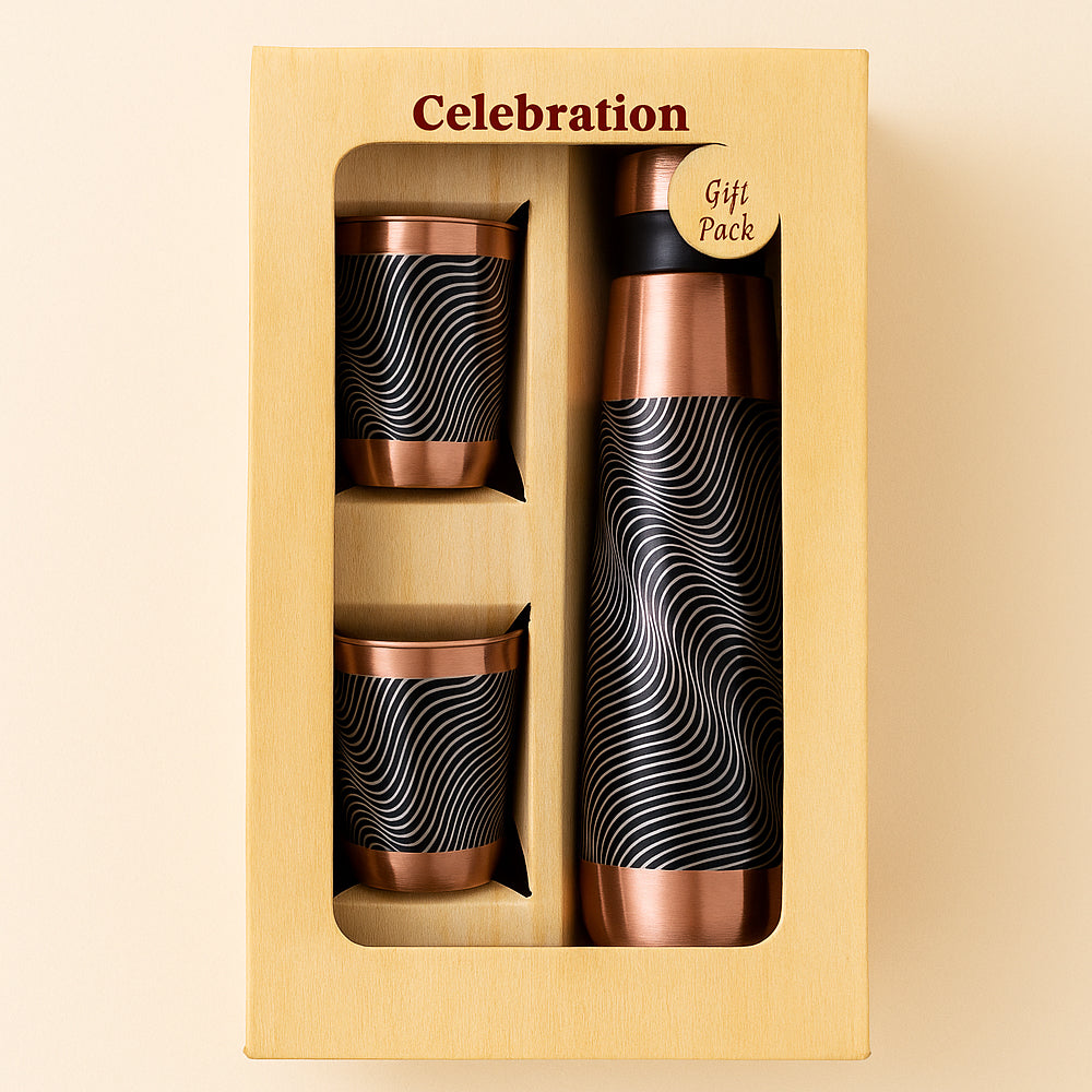 Celebration Copper Bottle & Glass Gift Set - 99% Pure Copper - corporate gift by YuBingo