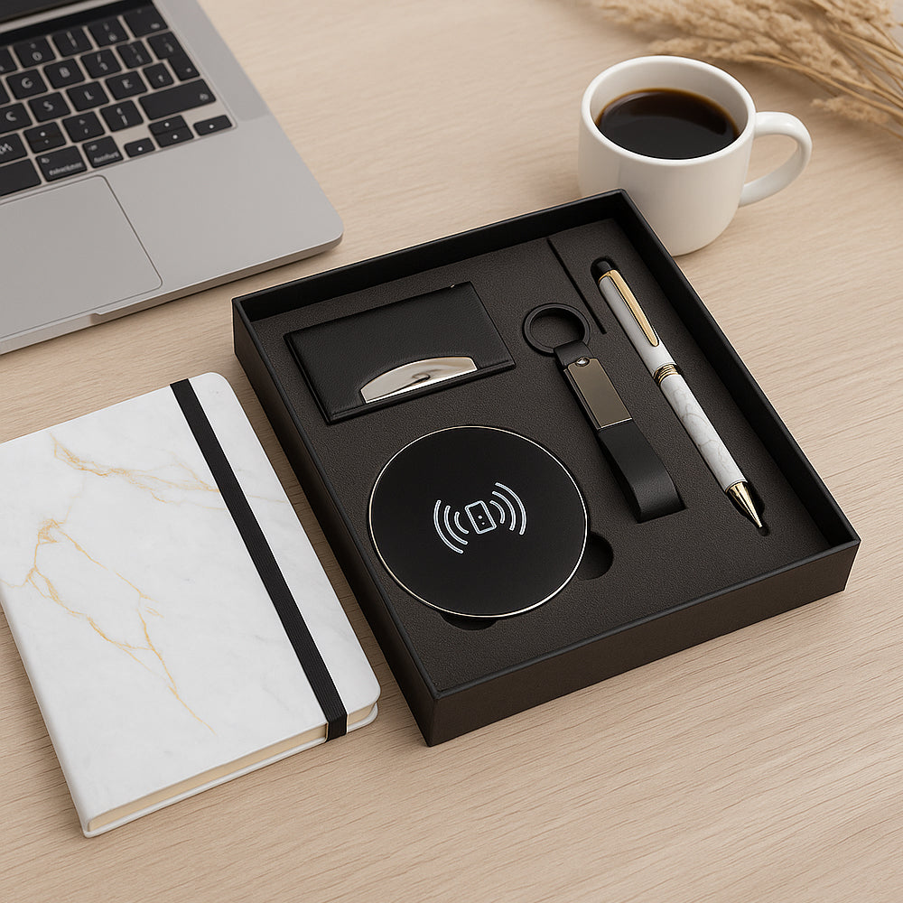 Premium Marble Corporate Gift Set - Notebook, Wireless Charger, Pen &amp; More | Yubingo - corporate gift by YuBingo