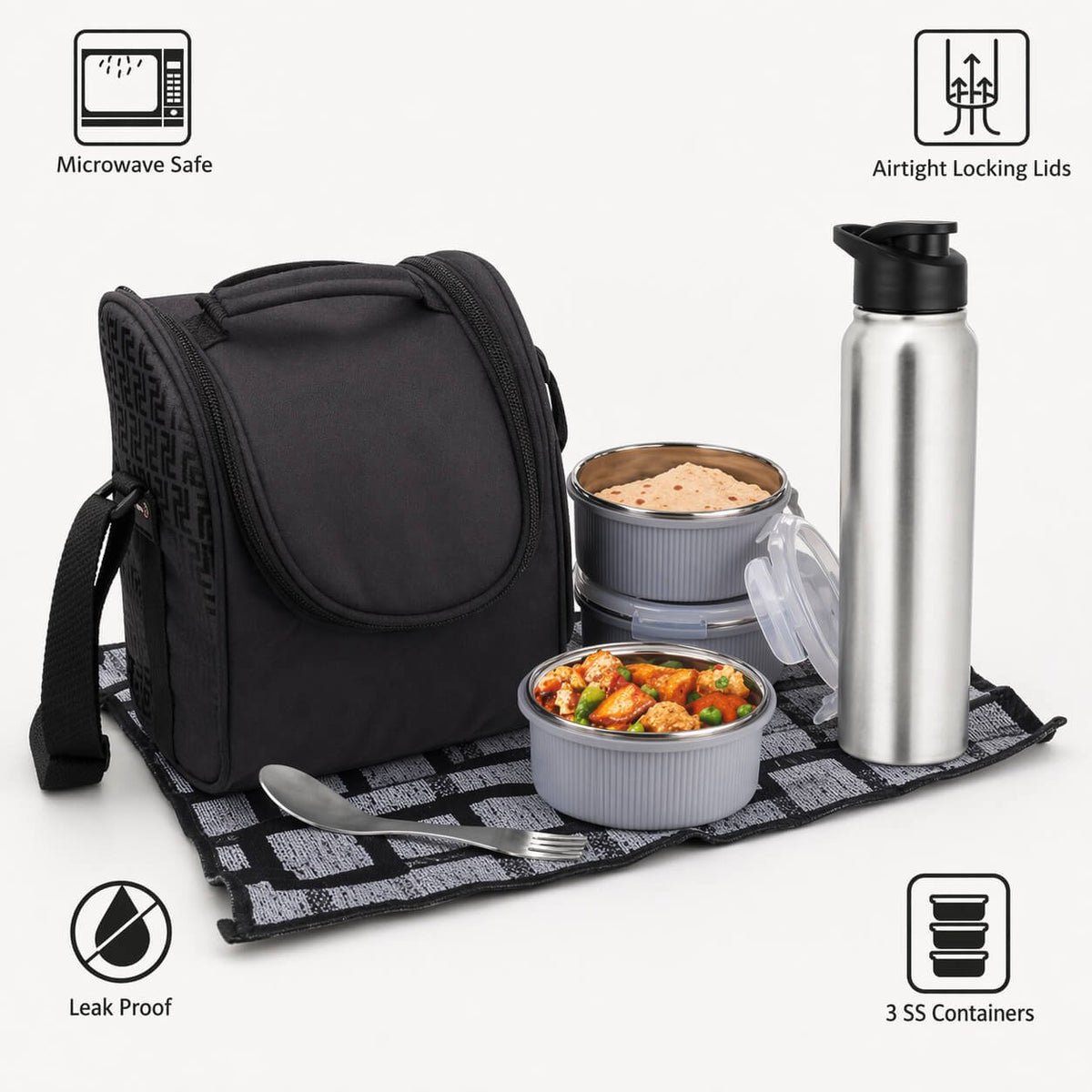 PIK-KIT: All in 1 Lunch box with 3 Microwaveable Steel containers - Premium Corporate Gift | H245A - corporate gift by YuBingo