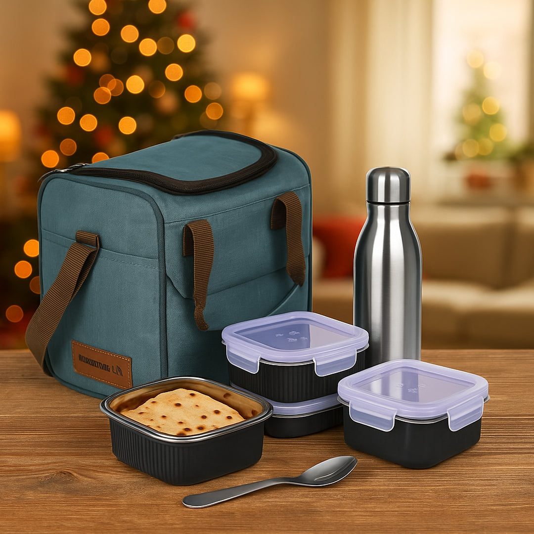 H340 - PIK-KIT Joy: All in 1 Lunch box with 3 Square Stainless Steel containers - corporate gift by YuBingo