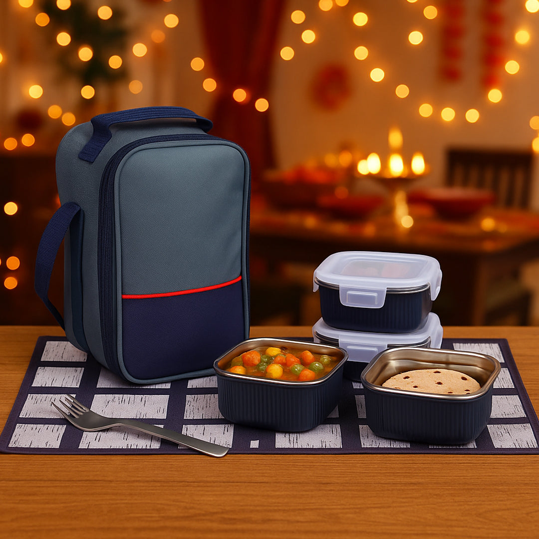 H342   Zippy Square Lunch Box with 3 Stainless Steel Containers - corporate gift by YuBingo