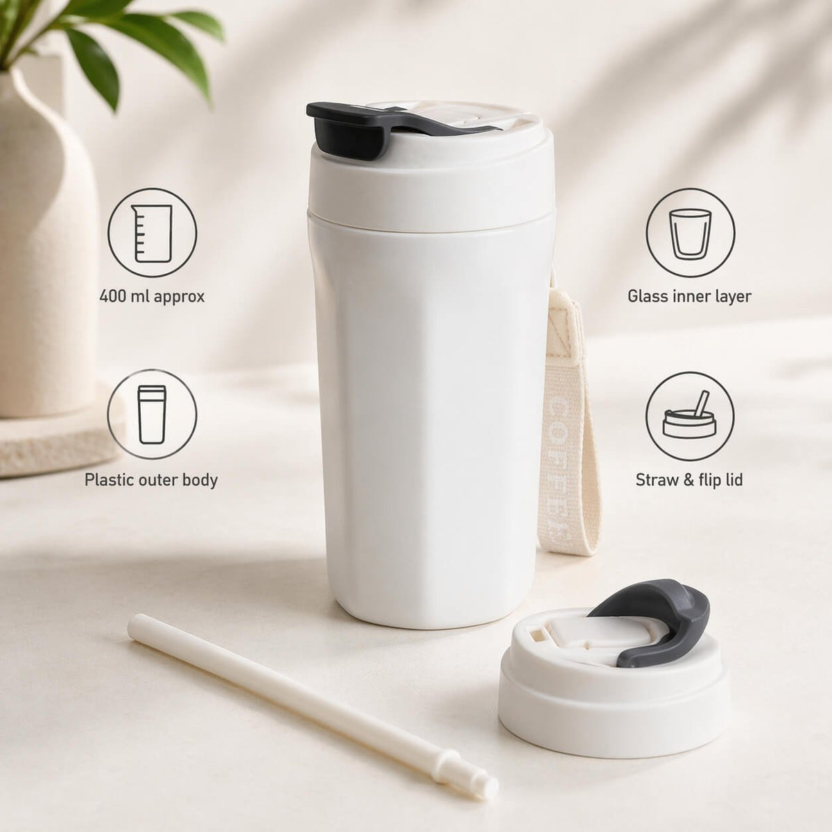 DuoSip: Glass sipper mug with outer Plastic body - Premium Corporate Gift | H344 - corporate gift by YuBingo