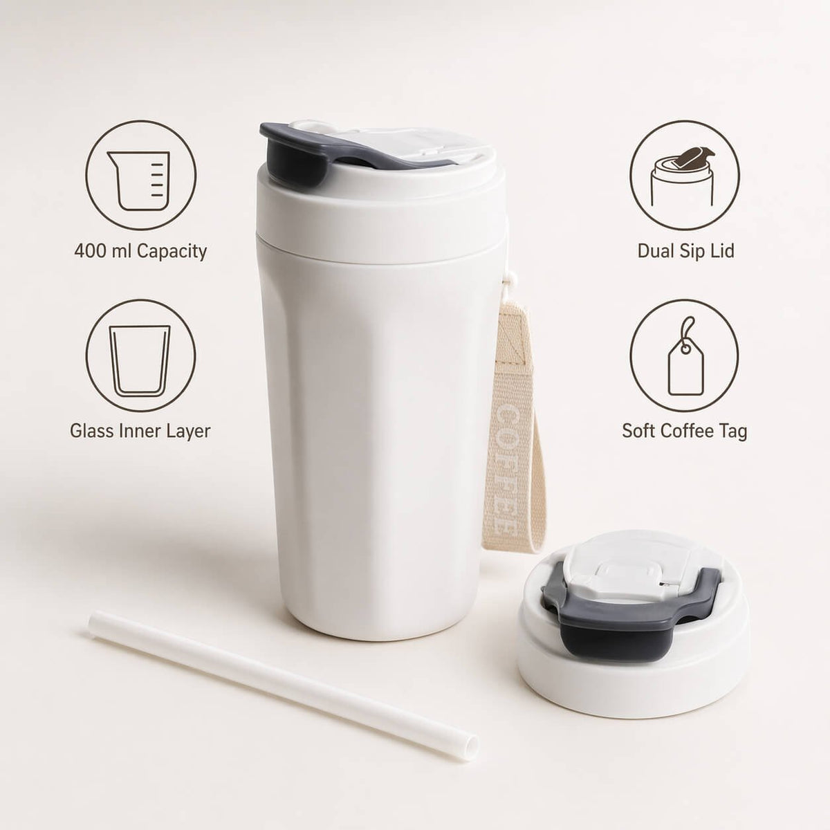 DuoSip: Glass sipper mug with outer Plastic body - Premium Corporate Gift | H344 - product image 2