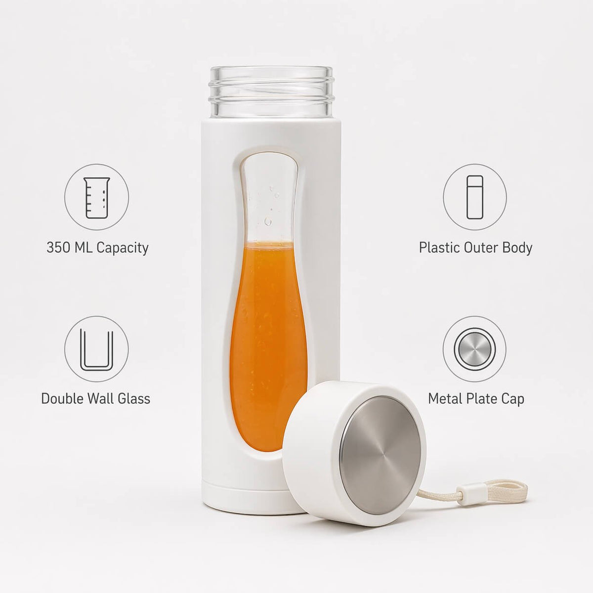 SafeSip: Glass bottle with outer plastic body and metal plate cap - Premium Corporate Gift | H348 - corporate gift by YuBingo