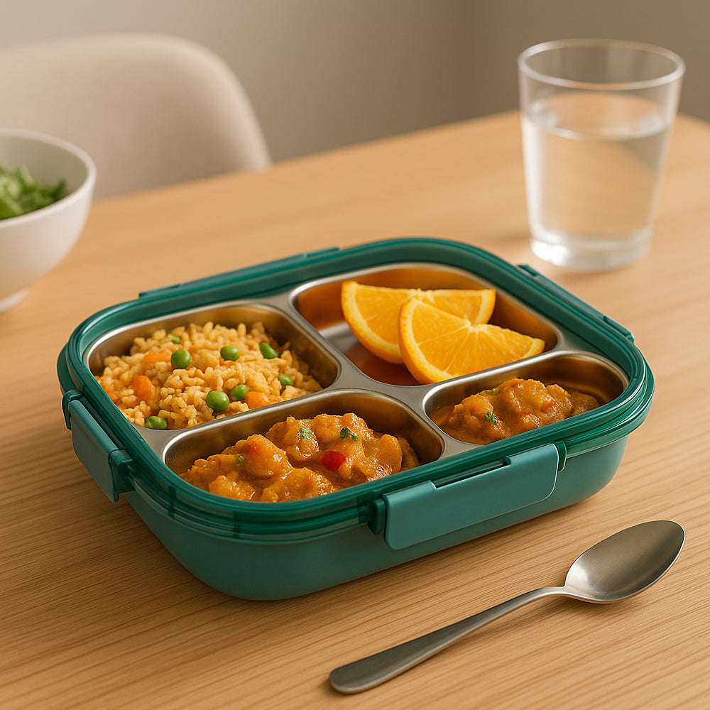 TokuBox Trio - Slim PU Insulated Stainless Steel Lunch Box | Leakproof | 3 Compartments | Spoon Included - corporate gift by YuBingo