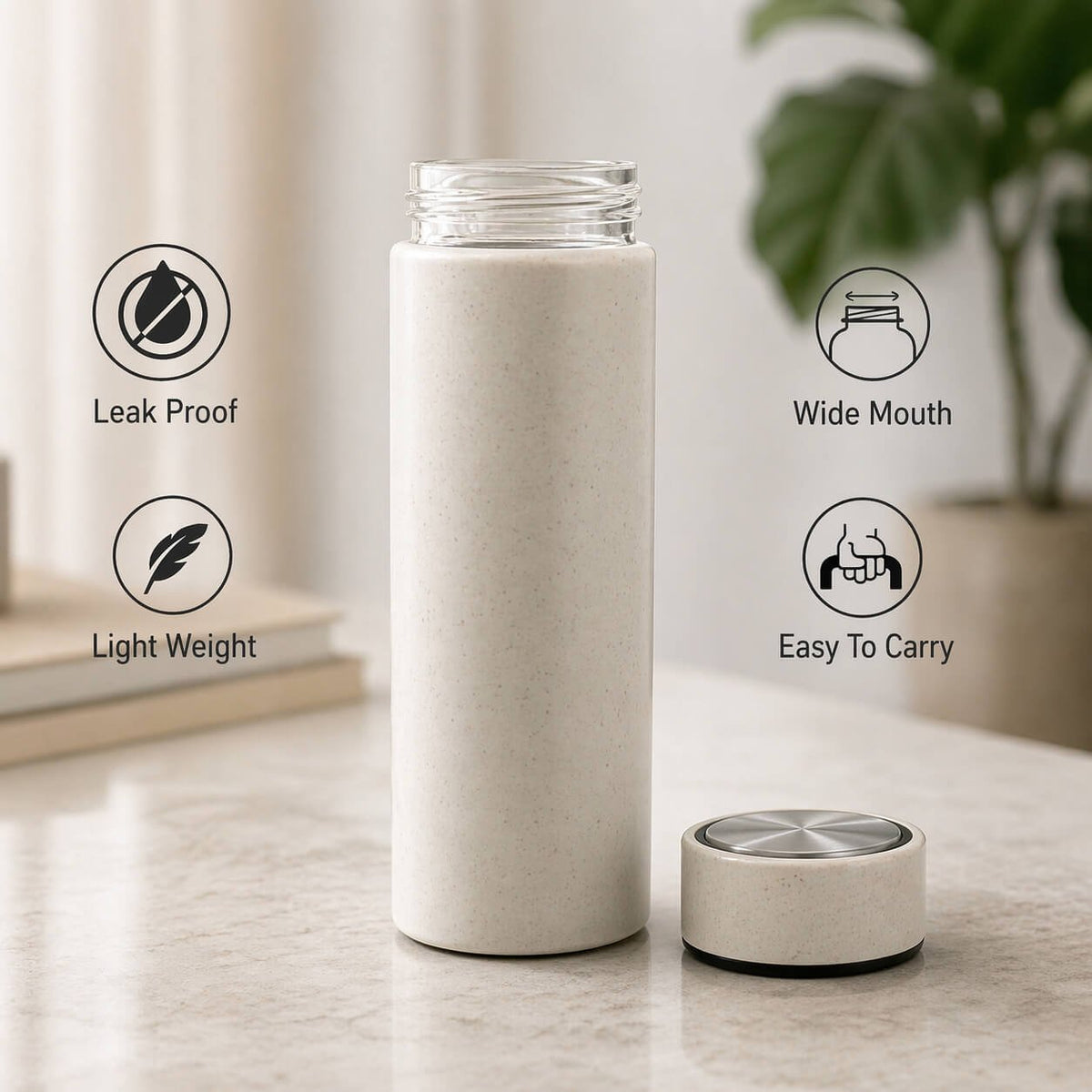 TerraSpeckle: Wheat Straw Glass Bottle with Metal Accent Cap - Premium Corporate Gift | H367 - corporate gift by YuBingo