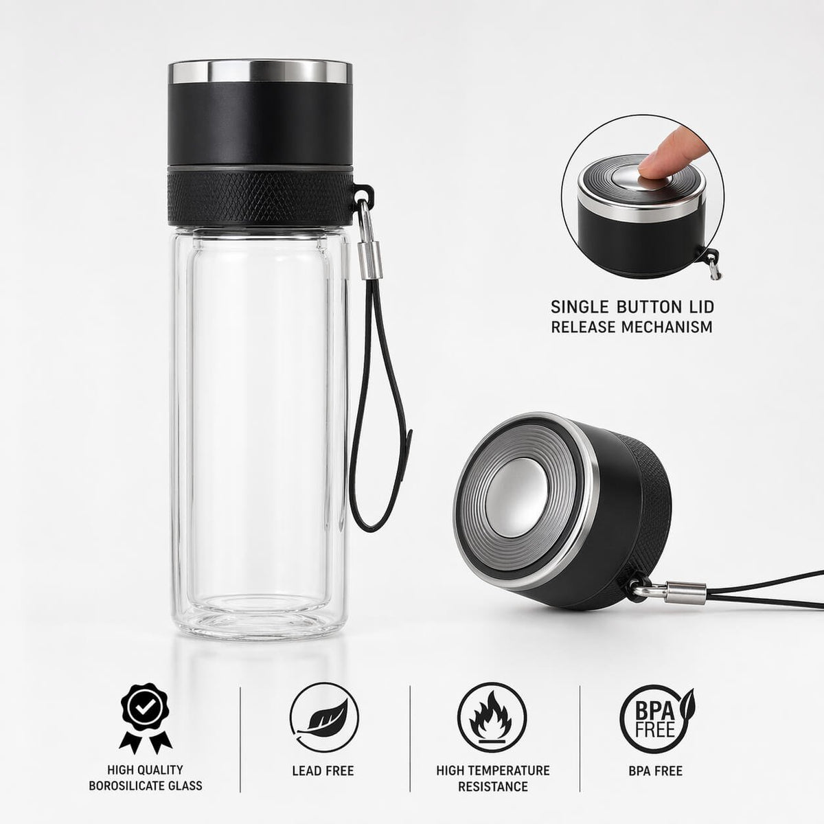 ClearSip Pop: Double wall Borosilicate bottle with SS infuser Net - Premium Corporate Gift | H373 - corporate gift by YuBingo