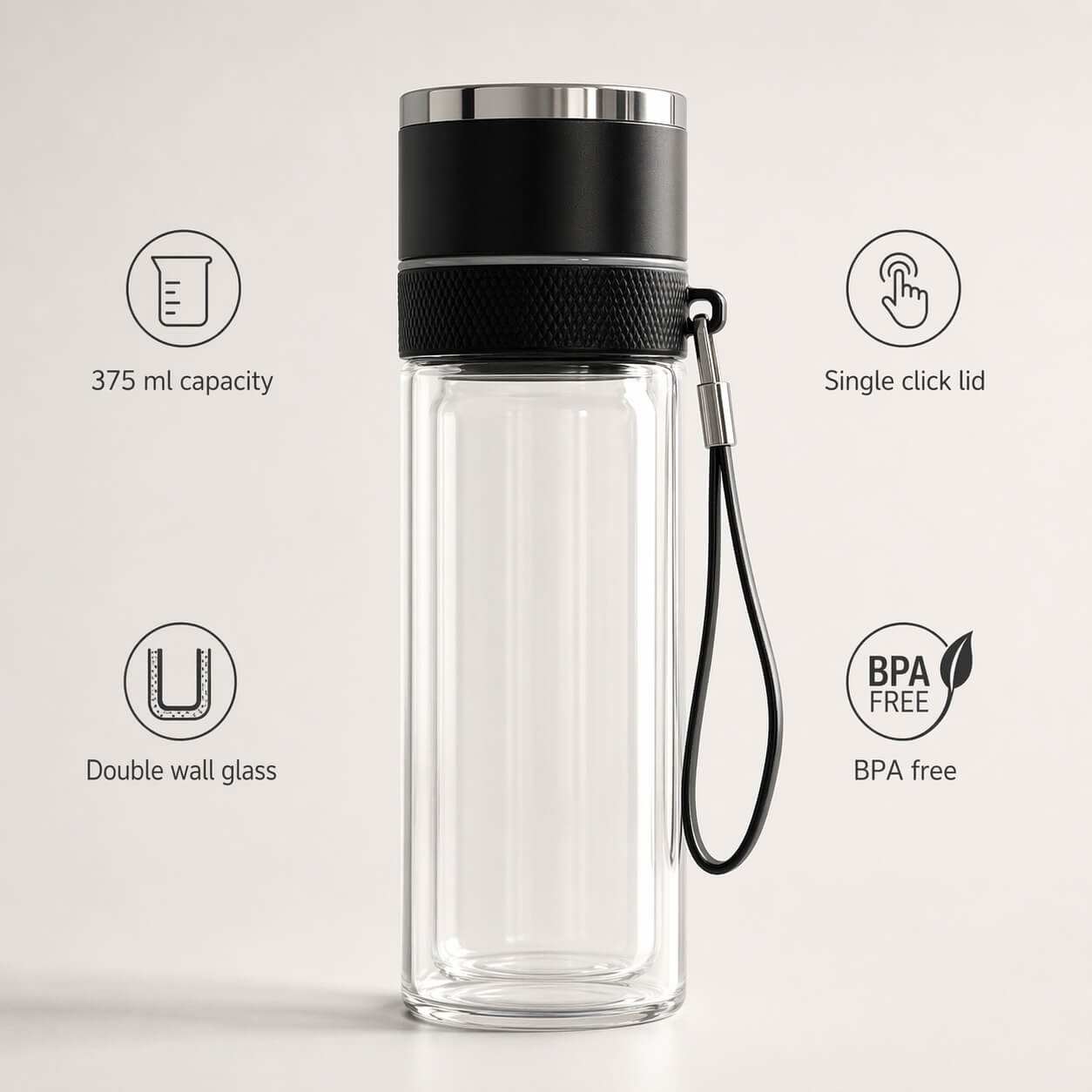 ClearSip Pop: Double wall Borosilicate bottle with SS infuser Net - Premium Corporate Gift | H373 - corporate gift by YuBingo