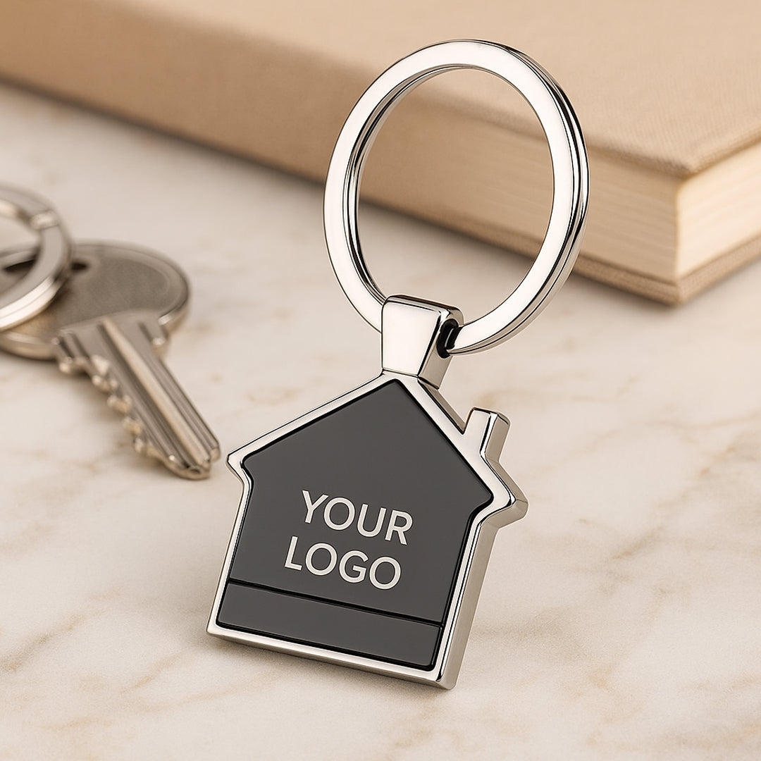 J126 - Hut Shape Metal Keychain in Black Finish (Double Side Laser) - corporate gift by YuBingo